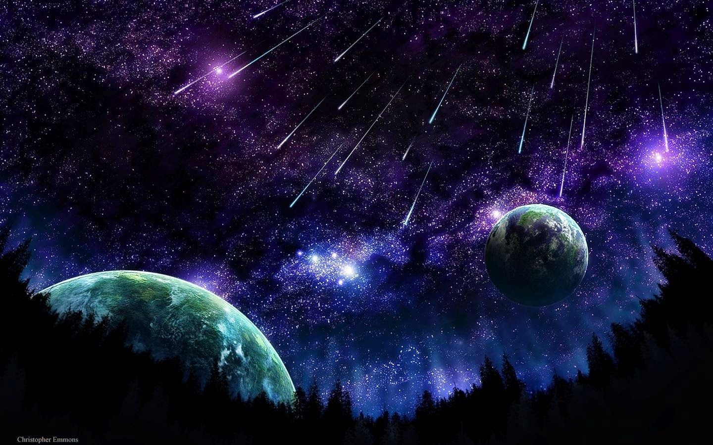 Galassia viola con pianeti, 1440x900 HD, Desktop