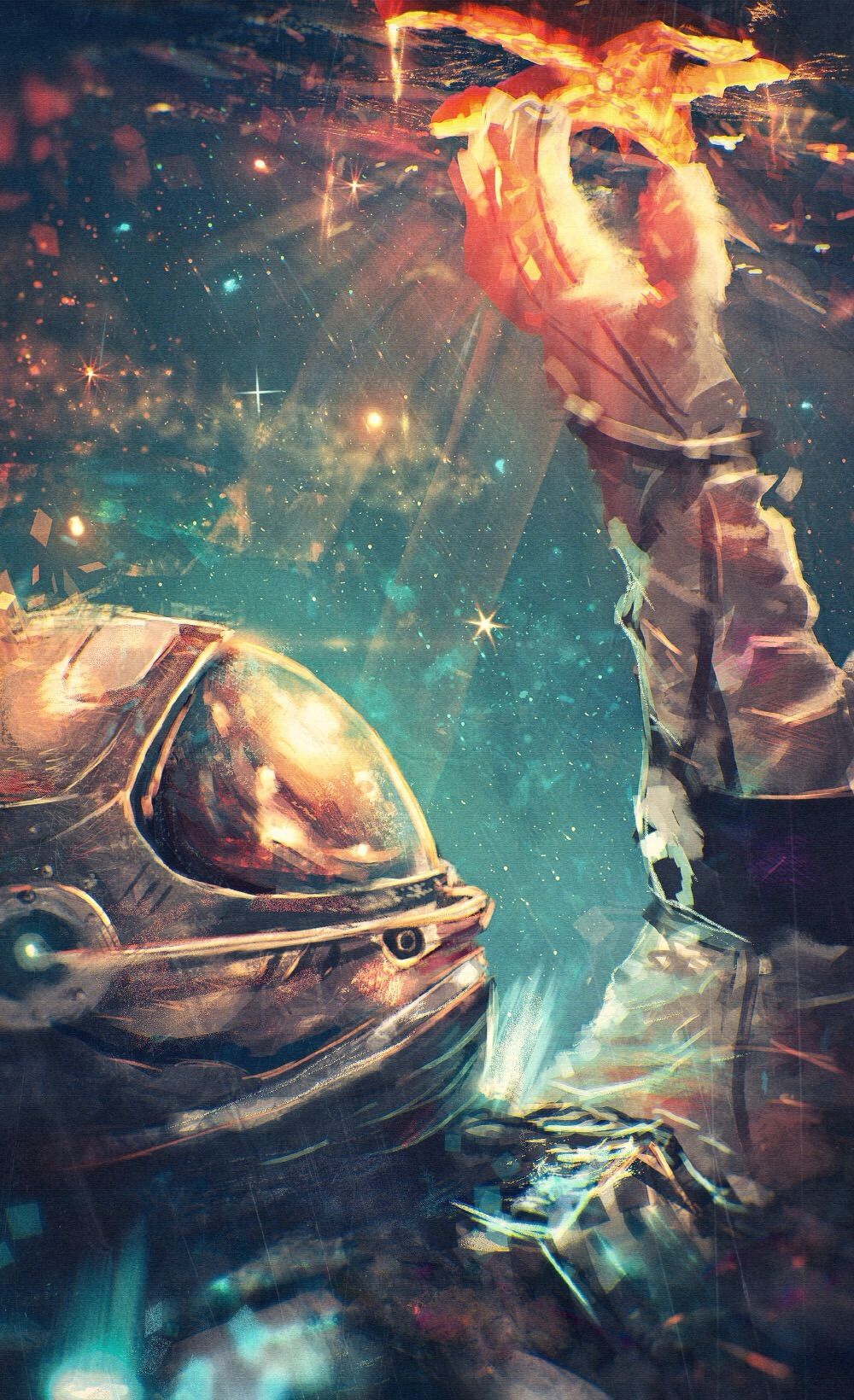 Astronauta con fiamma in mano, 1000x1640 Full HD Verticale, Google Pixel
