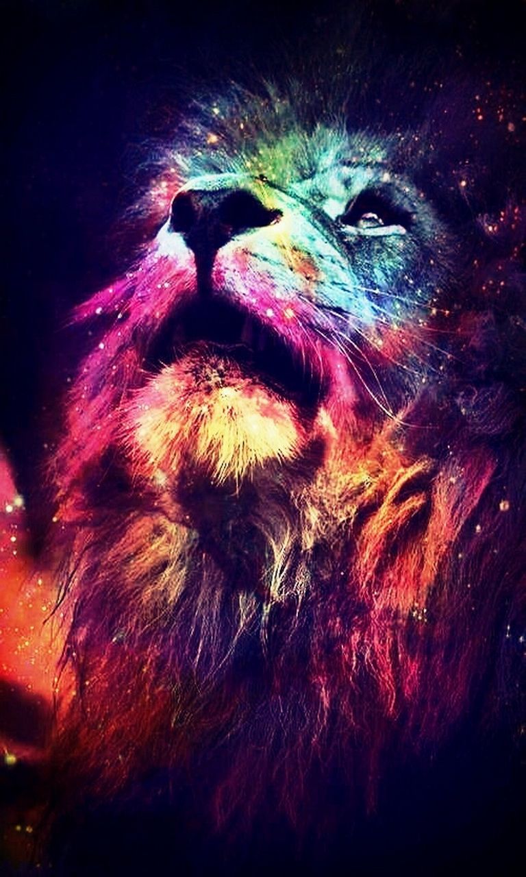 Leone galassia psichedelica colorata, 768x1280 Full HD Verticale, iPhone