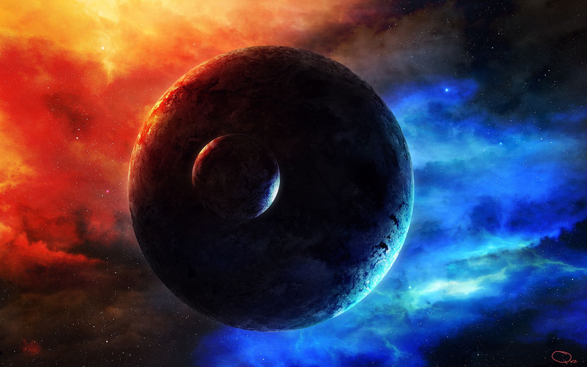 Pianeta tra nebulose rosse e blu, 1920x1200 Full HD+ WUXGA, PC