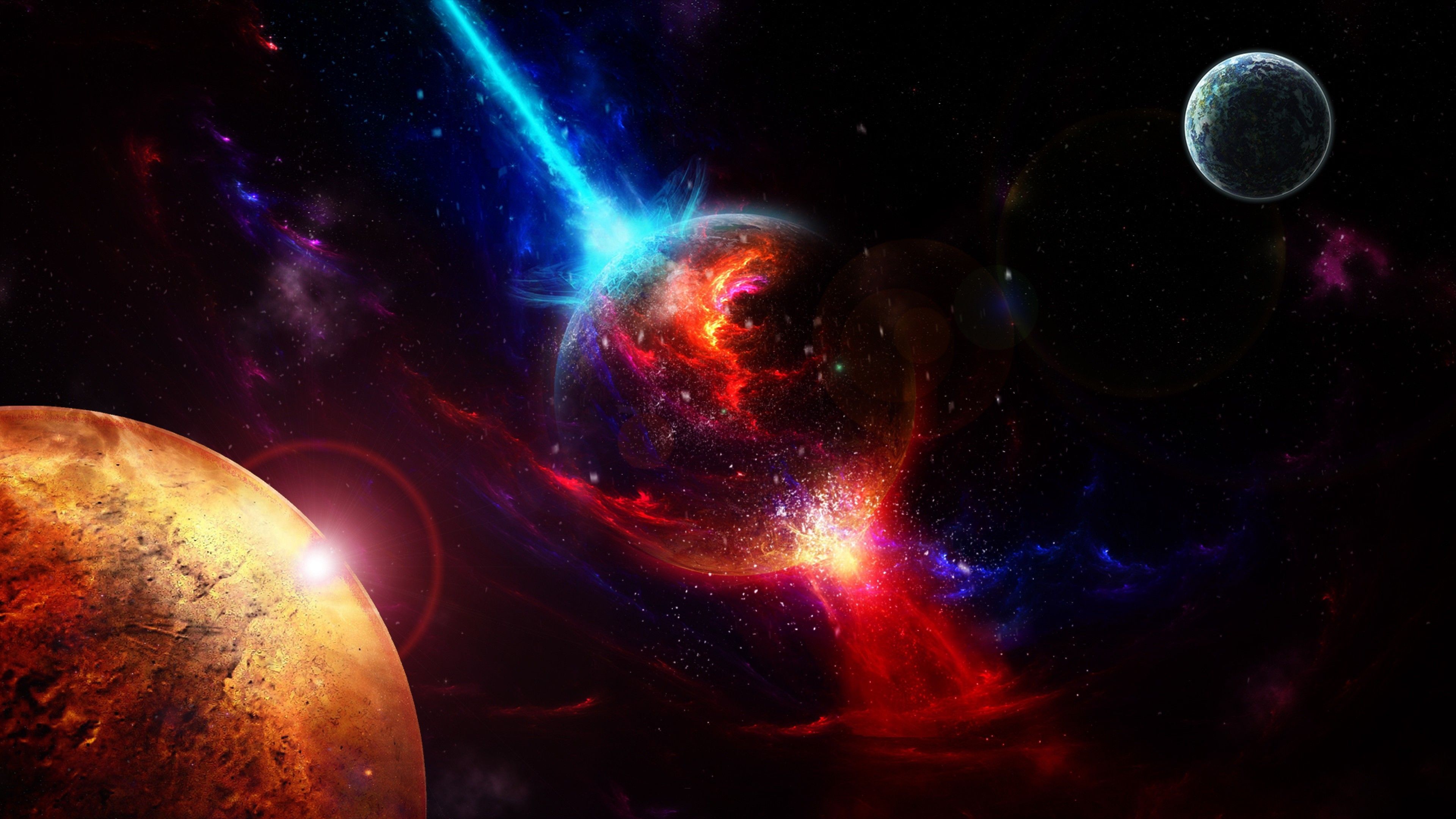 Galassia rossa e blu, pianeti, 3840x2160 4K, Desktop 4K