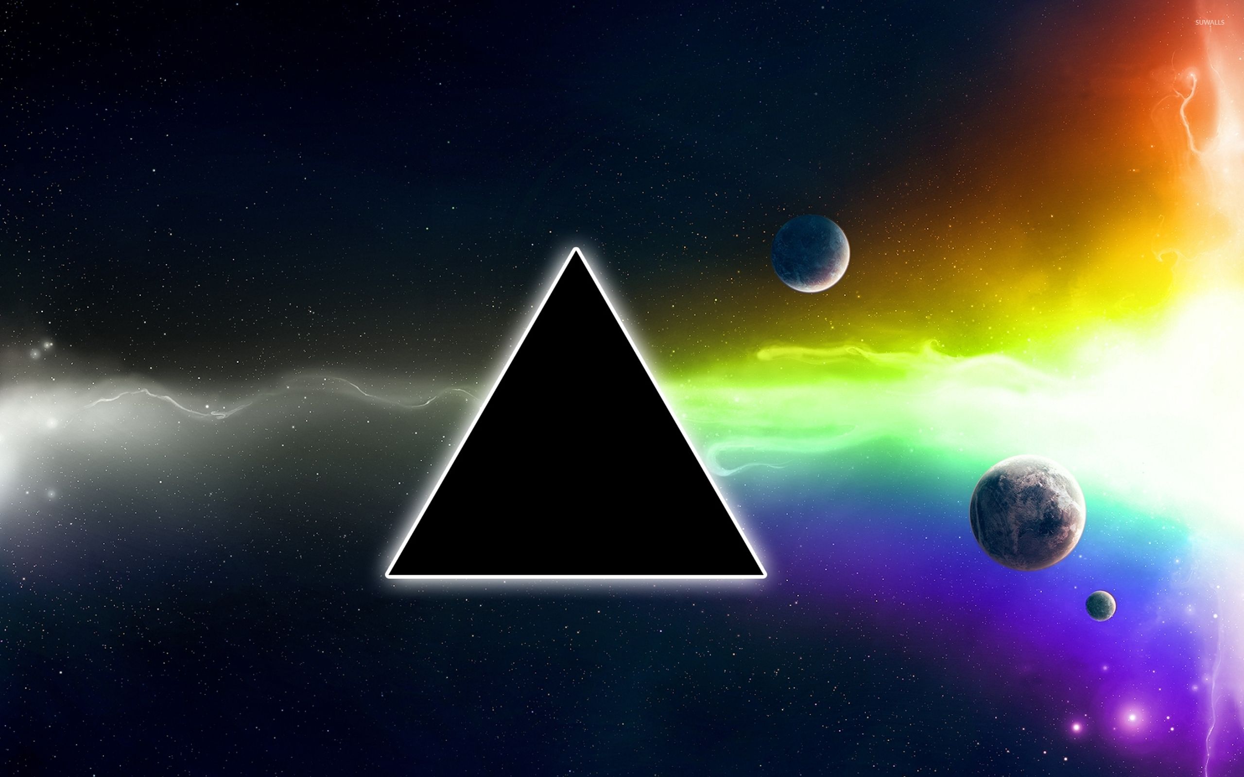 Triangolo nero, pianeti, arcobaleno spaziale, 2560x1600 WQXGA, Laptop
