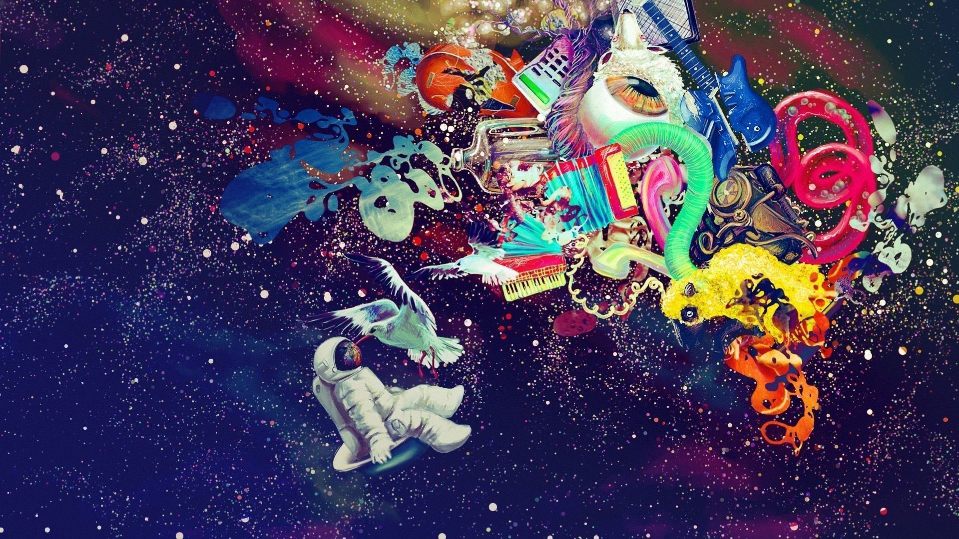 Astronauta collage psichedelico spazio, 1920x1080 Full HD 1080p, Desktop
