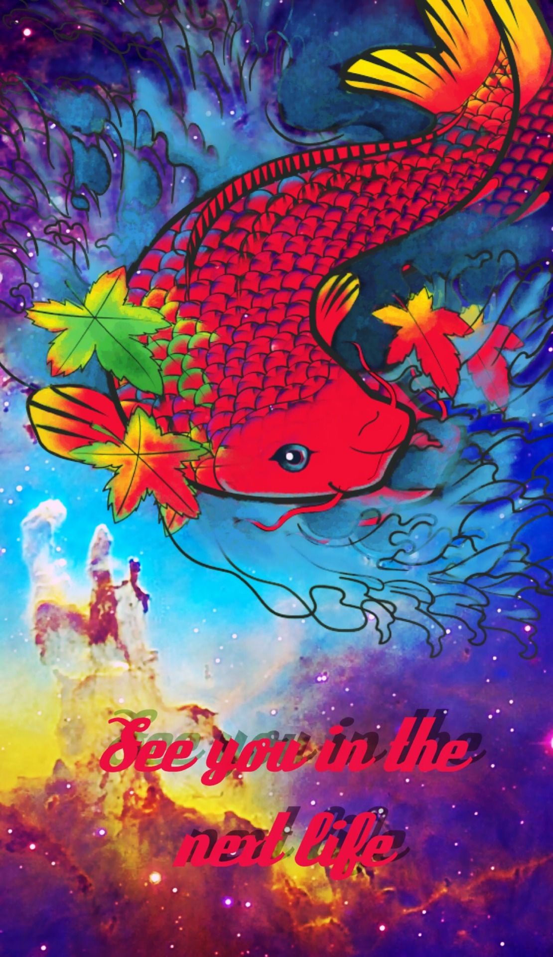 pesce koi psichedelico colorato, 1110x1920 Verticale, Telefono