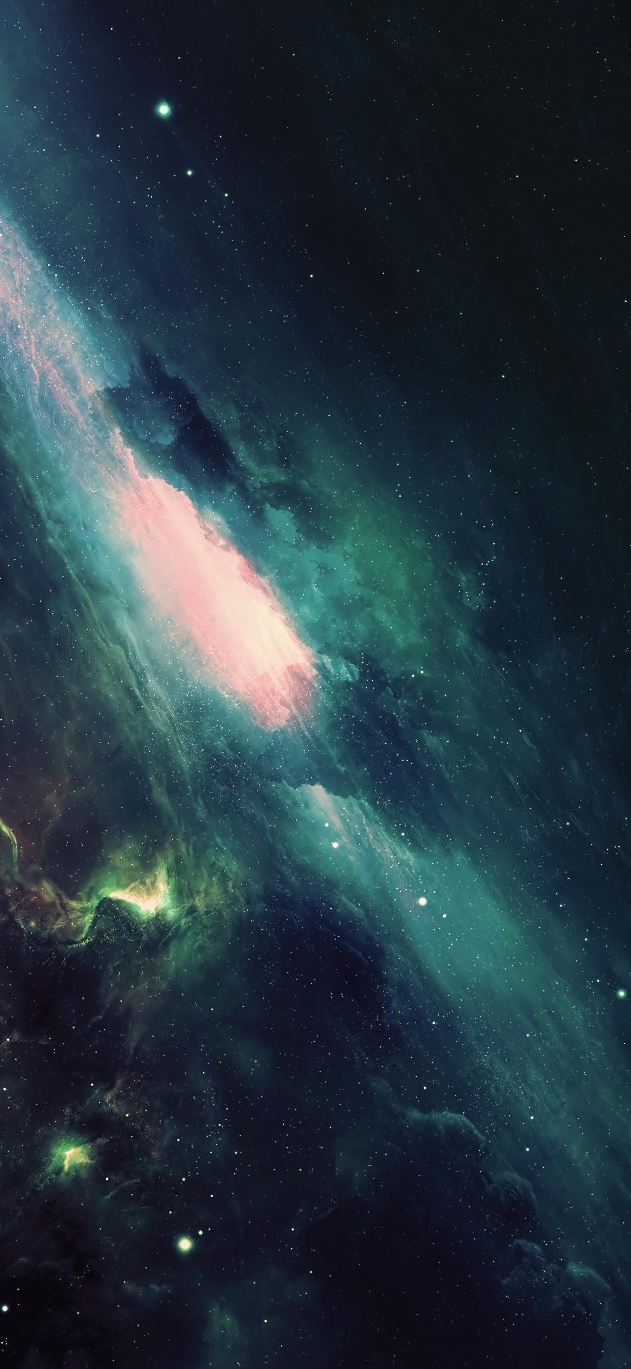 Galassia verde con nebulosa, 1301x2820 Full HD Verticale, Smartphone