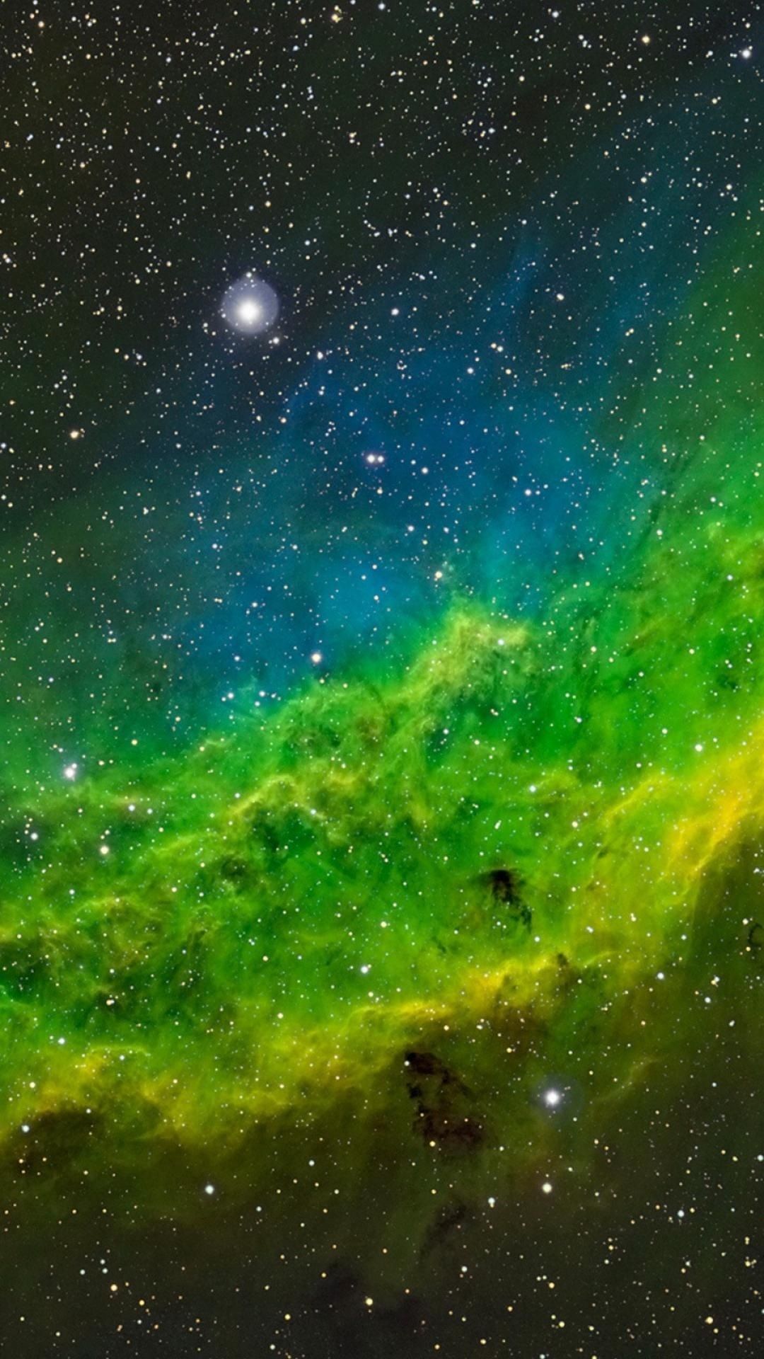 Nebulosa verde con stelle, 1080x1920 Full HD Verticale, iPhone