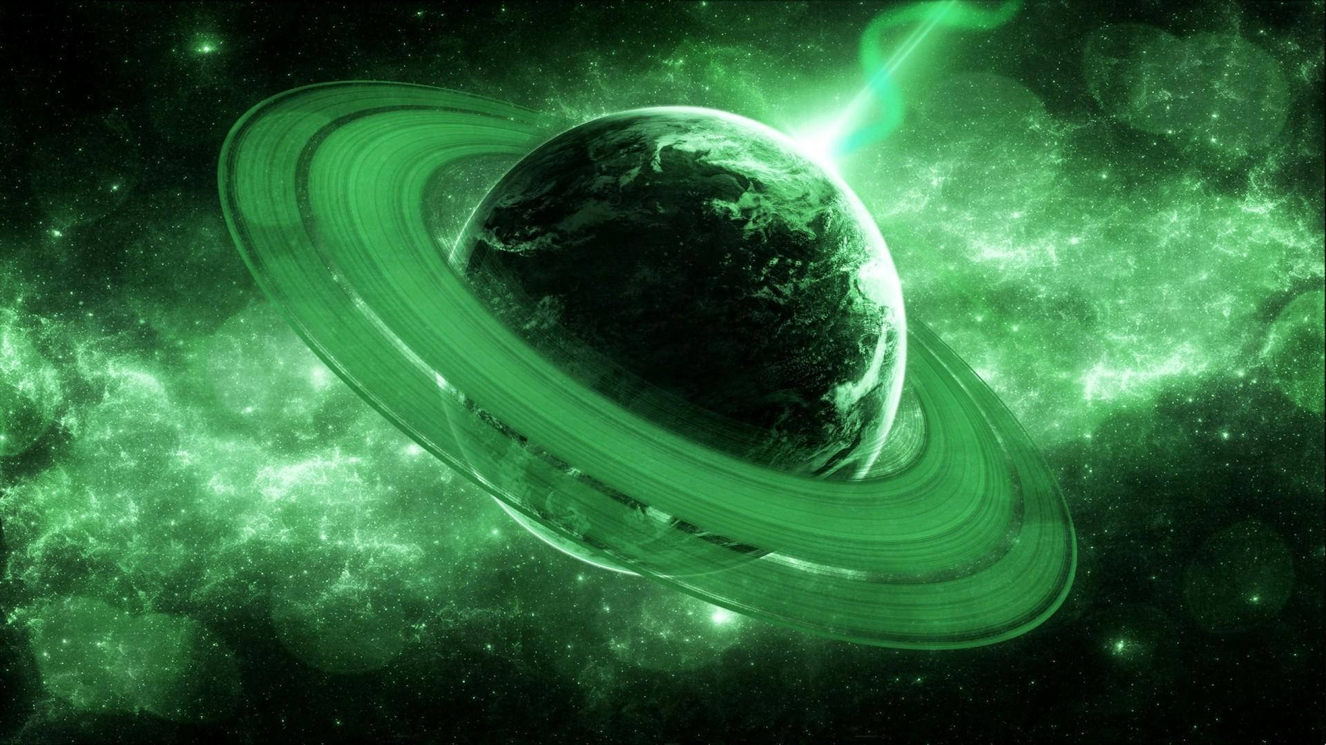 Pianeta con anelli galassia verde, 1920x1080 1080p, Desktop