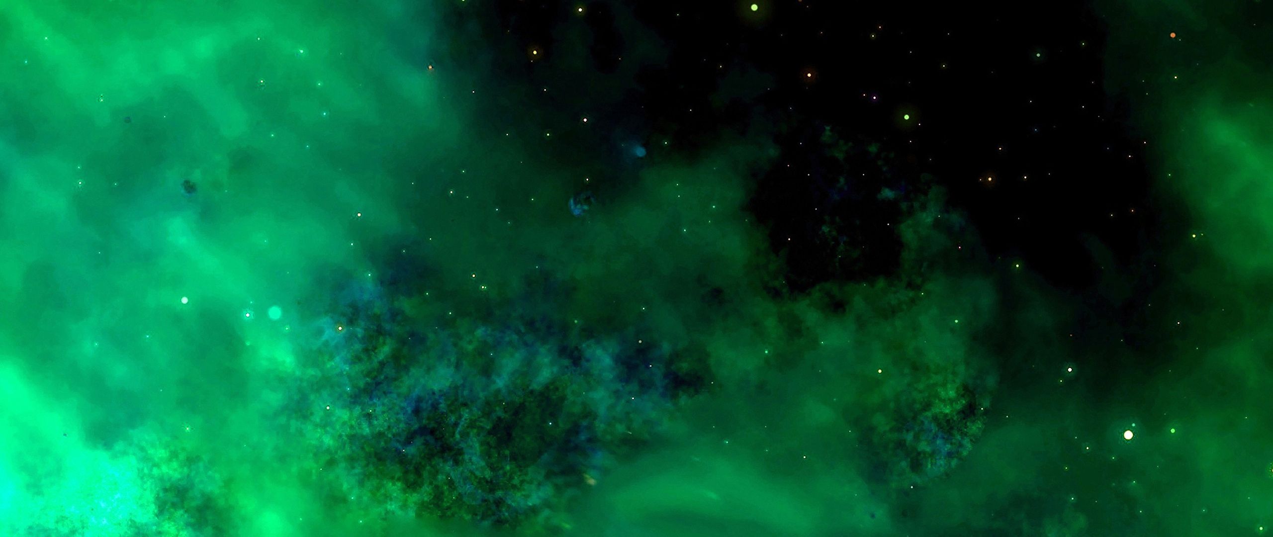 Galassia verde con stelle, 2560x1080 Panoramico, Dual Screen