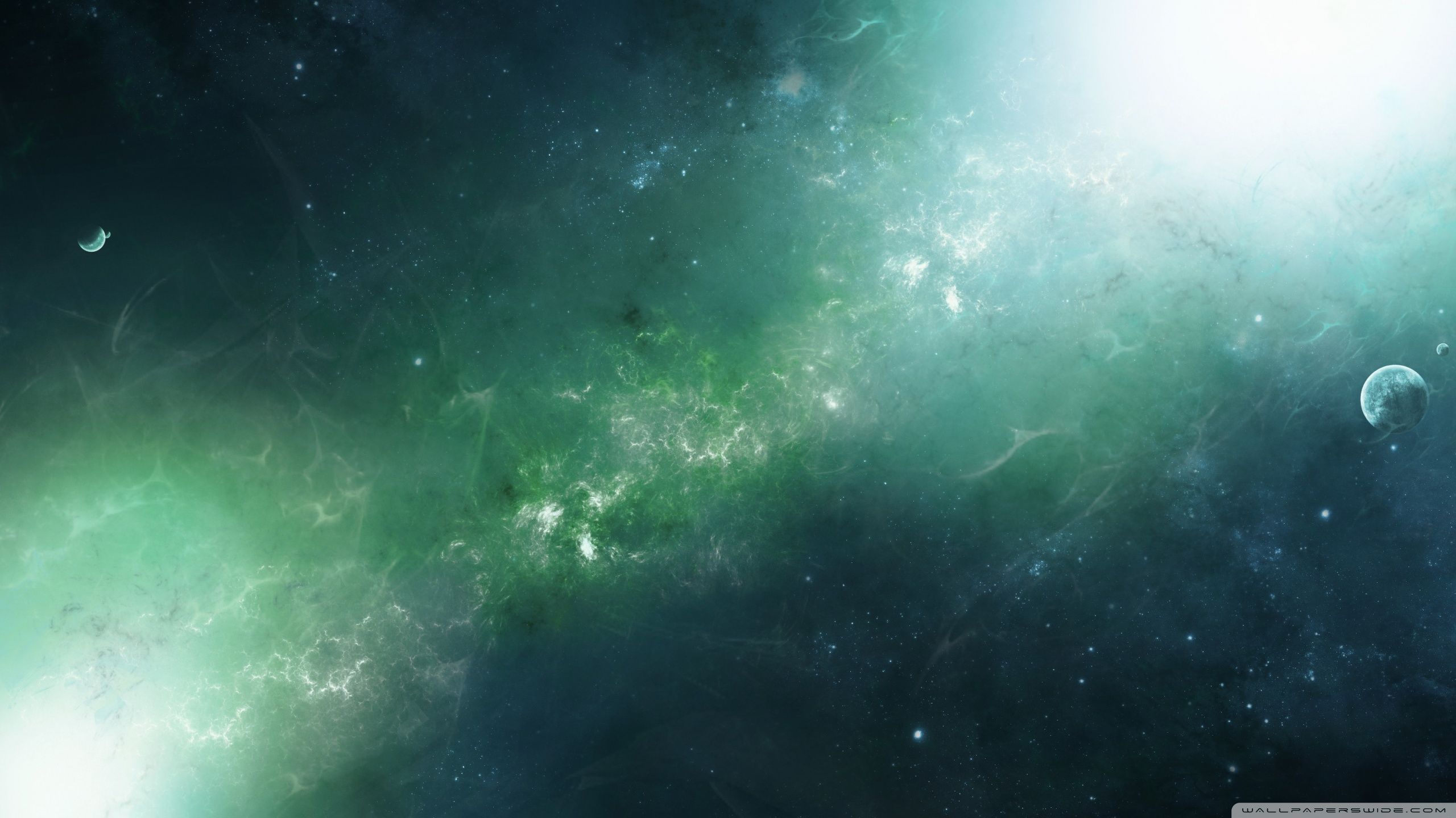 Galassia verde con pianeti, 2560x1440 1440p, Desktop