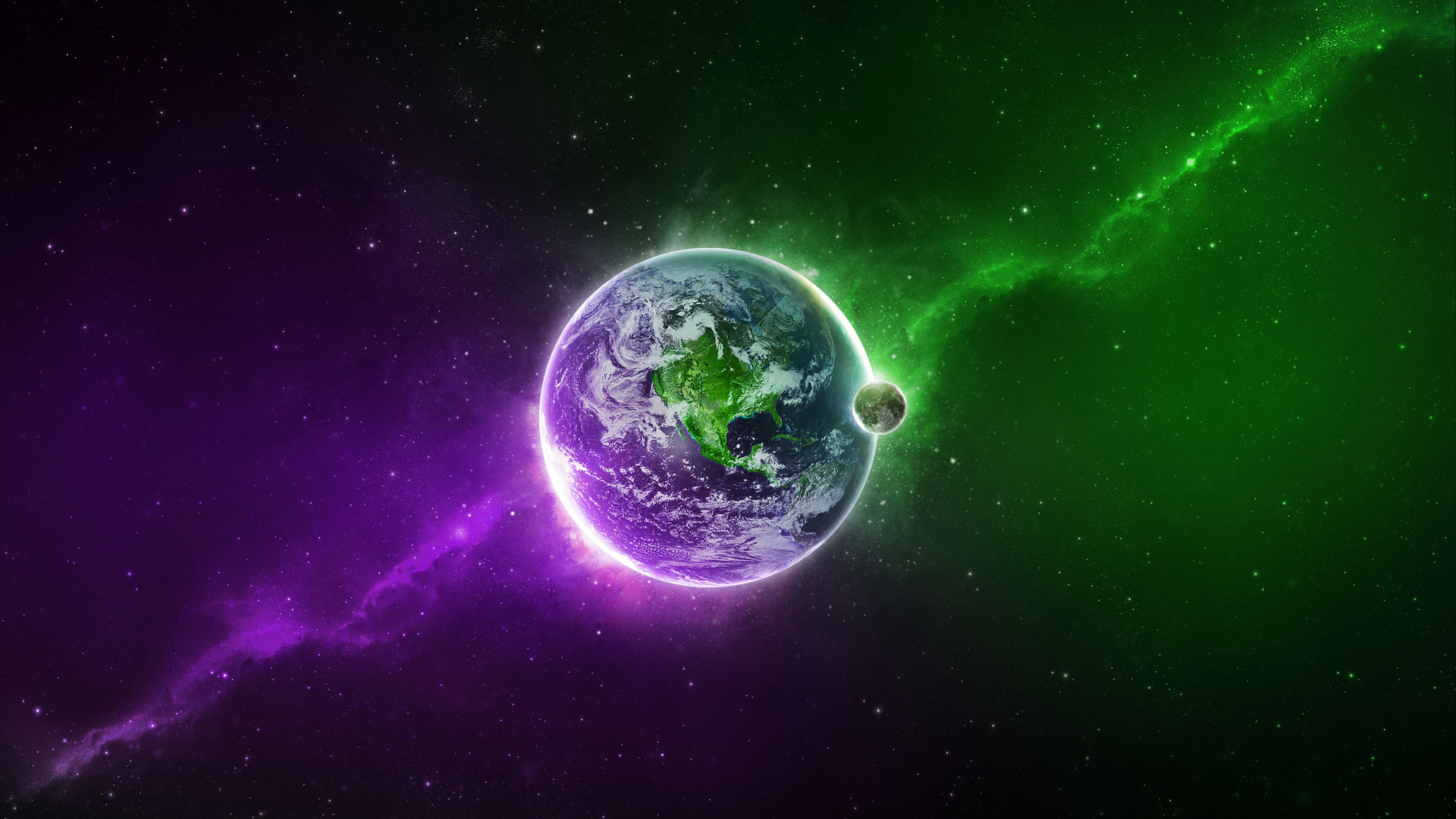 Pianeta Terra galassia verde viola, 3840x2160 4K, Monitor 4K