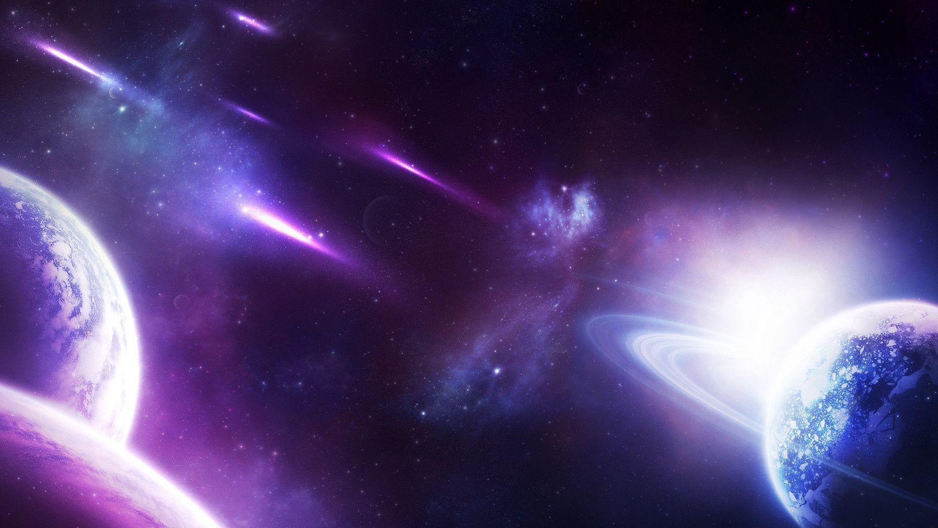Galassia viola con pianeti, 1920x1080 Full HD, PC Desktop