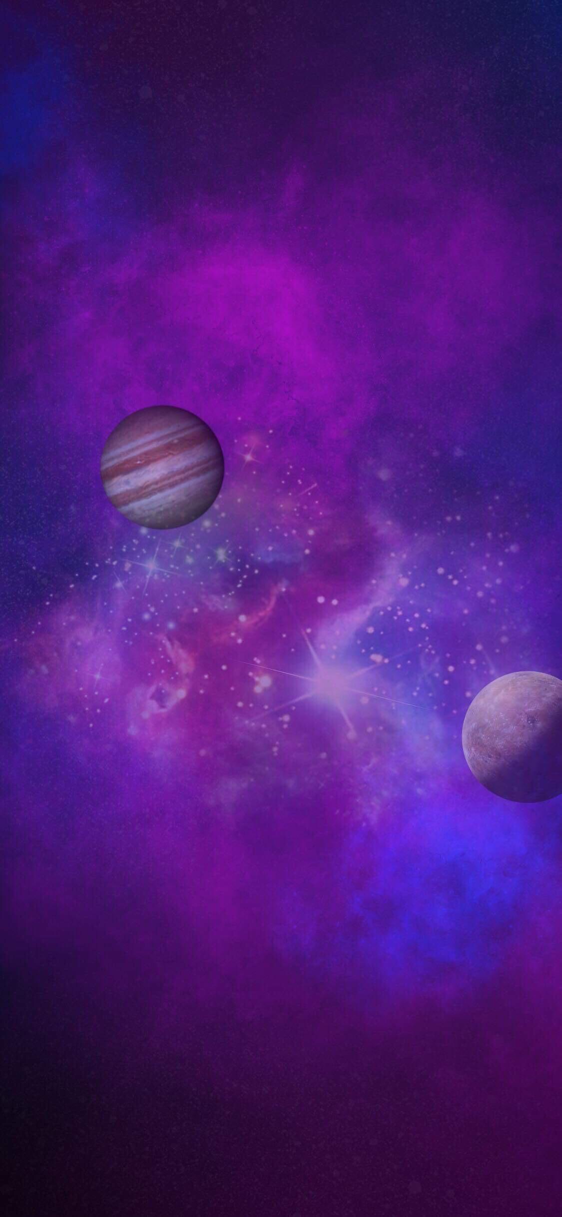 Galassia viola con pianeti, 1125x2436 Verticale, Mobile