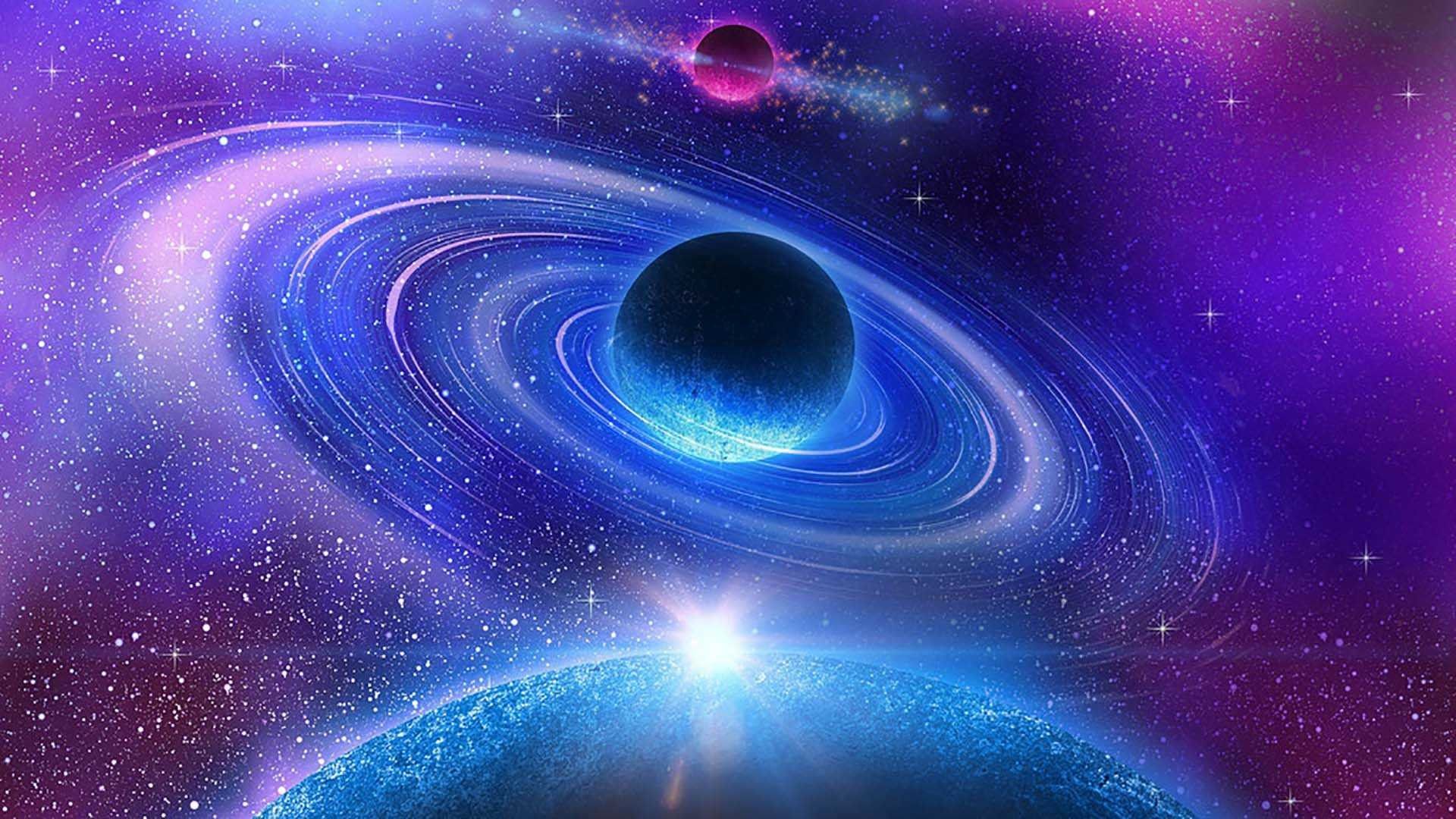 Pianeta con anelli galassia blu, 1920x1080 Full HD, Dell XPS
