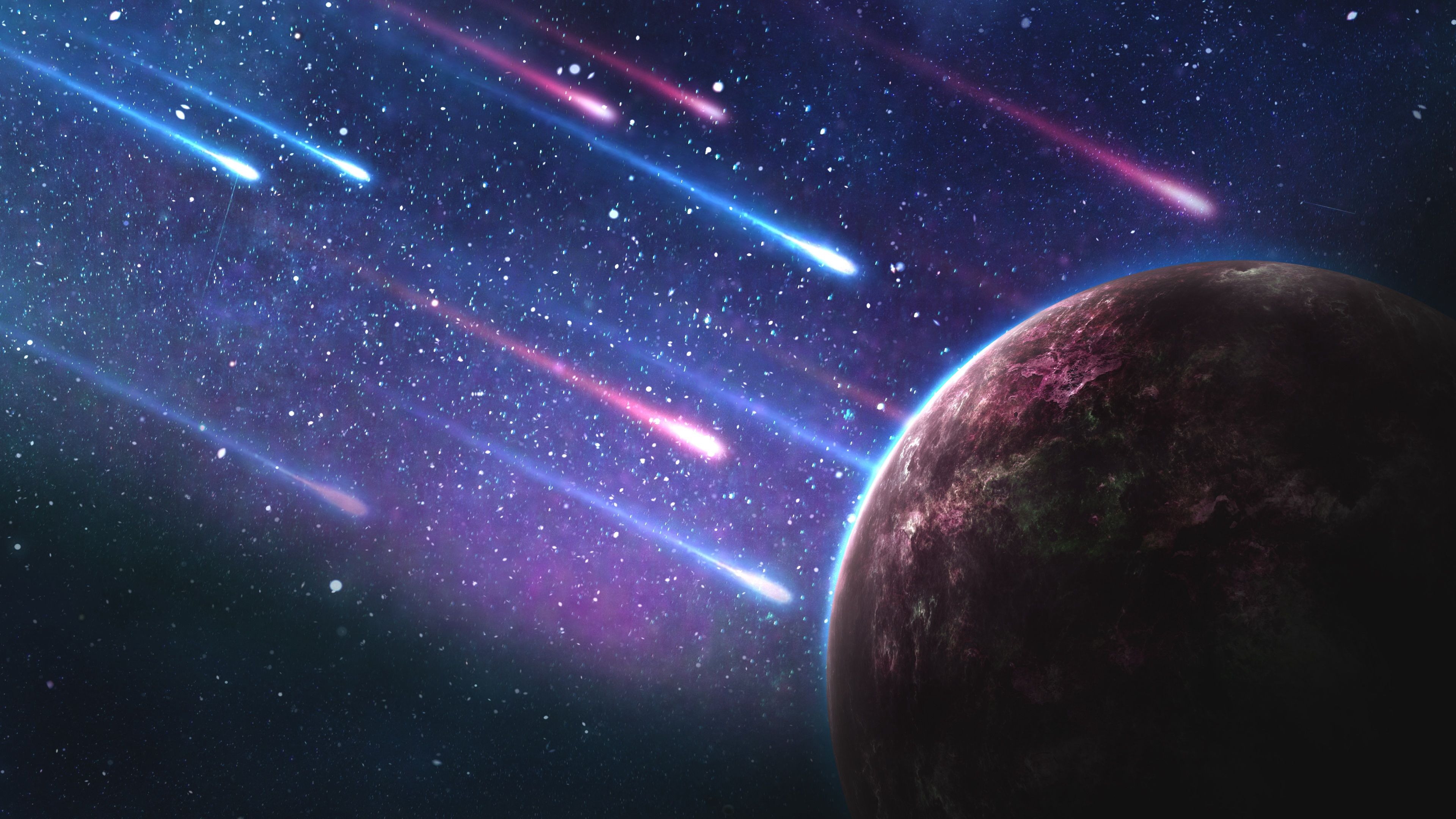 Pianeta con meteoriti nello spazio, 3840x2160 4K Ultra HD, Monitor 4K