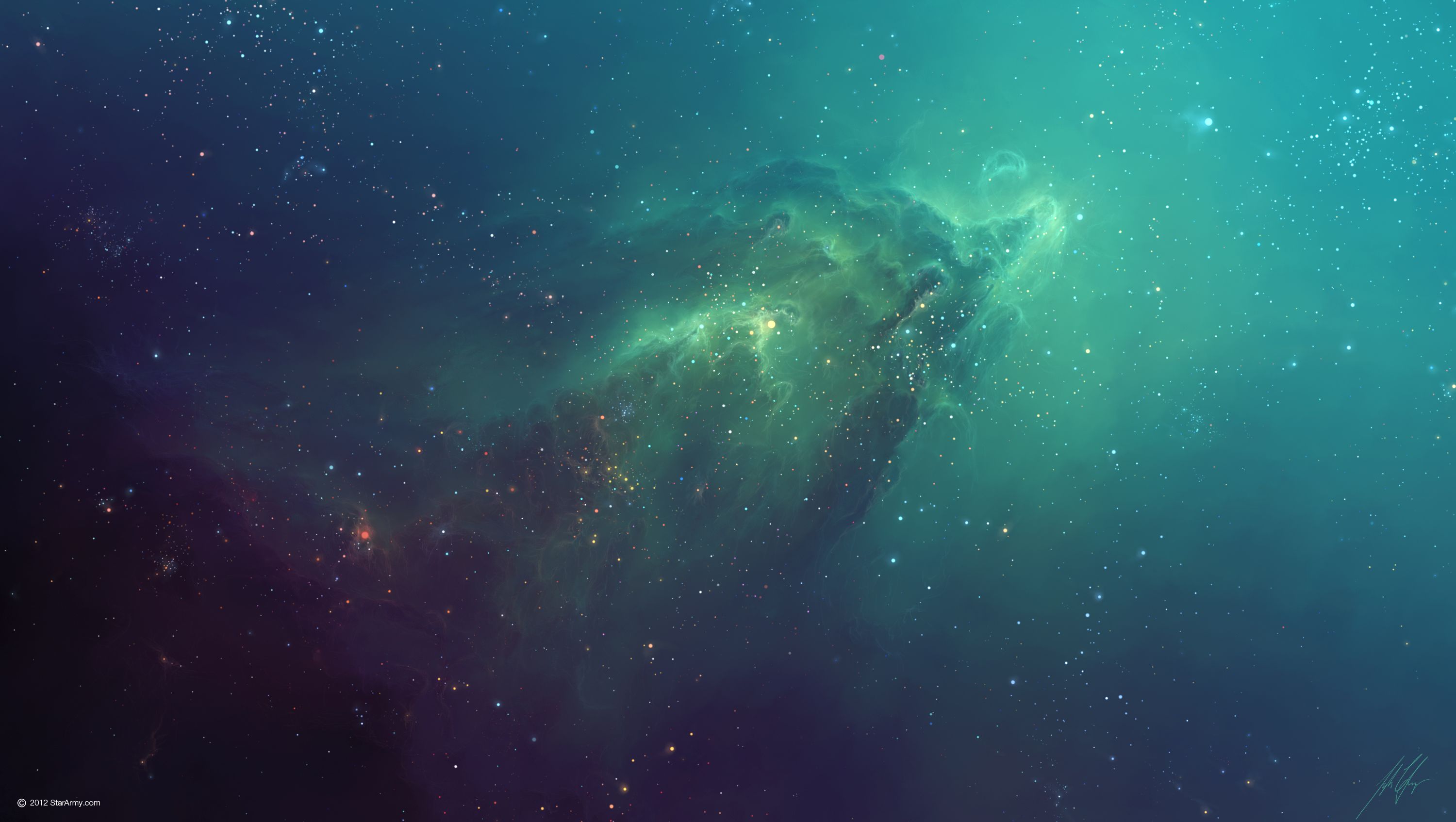 Nebulosa spaziale verde blu, 3000x1694 2K, Desktop