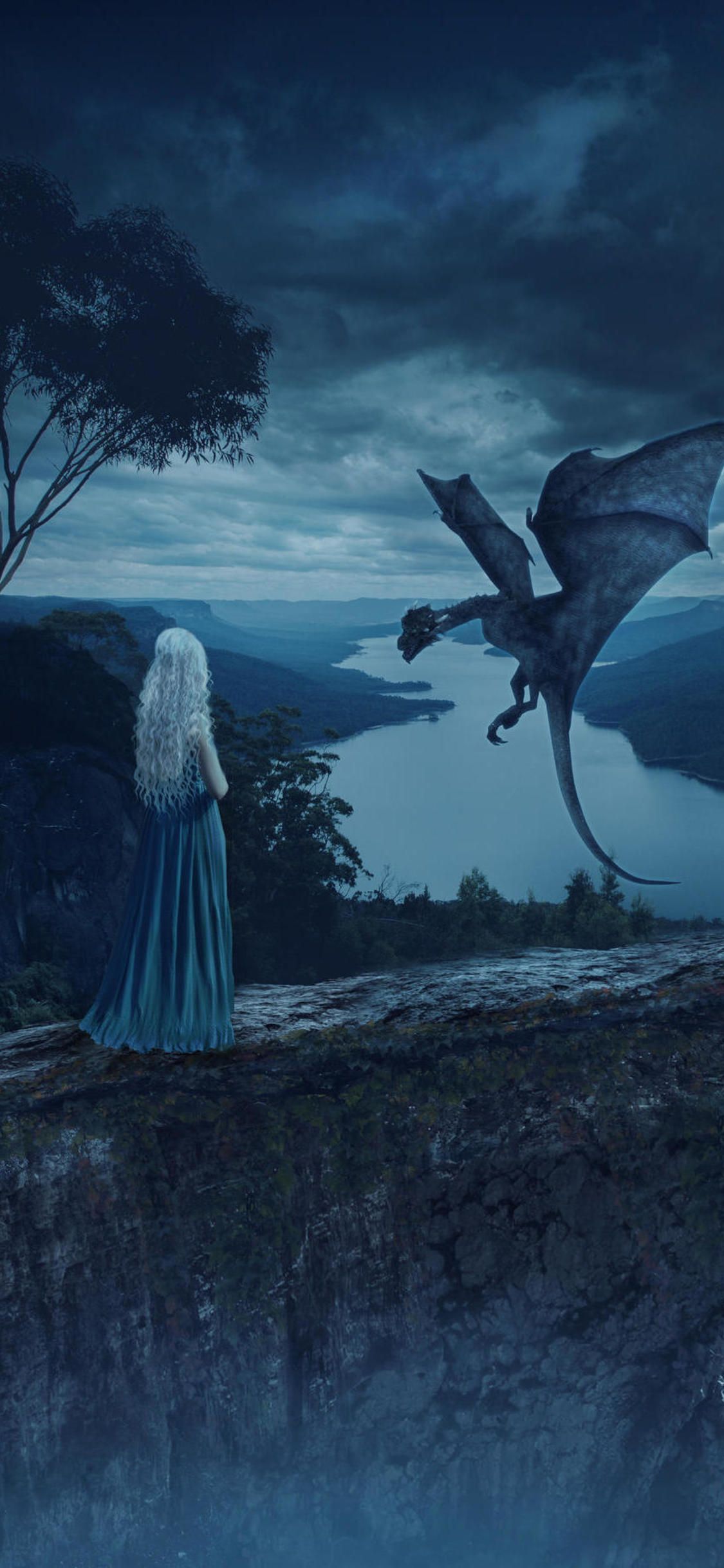 Daenerys e drago scogliera notturna, 1125x2436 Verticale, iPhone Plus
