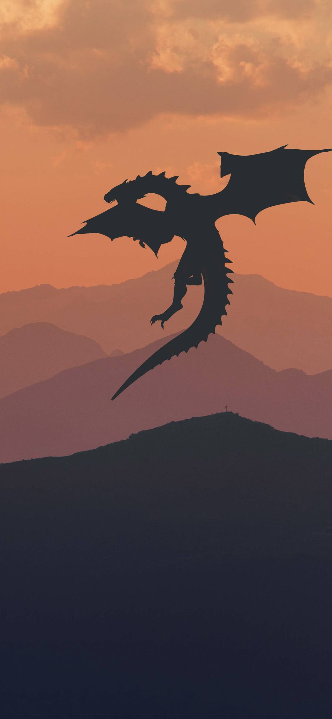 Drago in volo al tramonto, 1125x2436 Verticale, iPhone