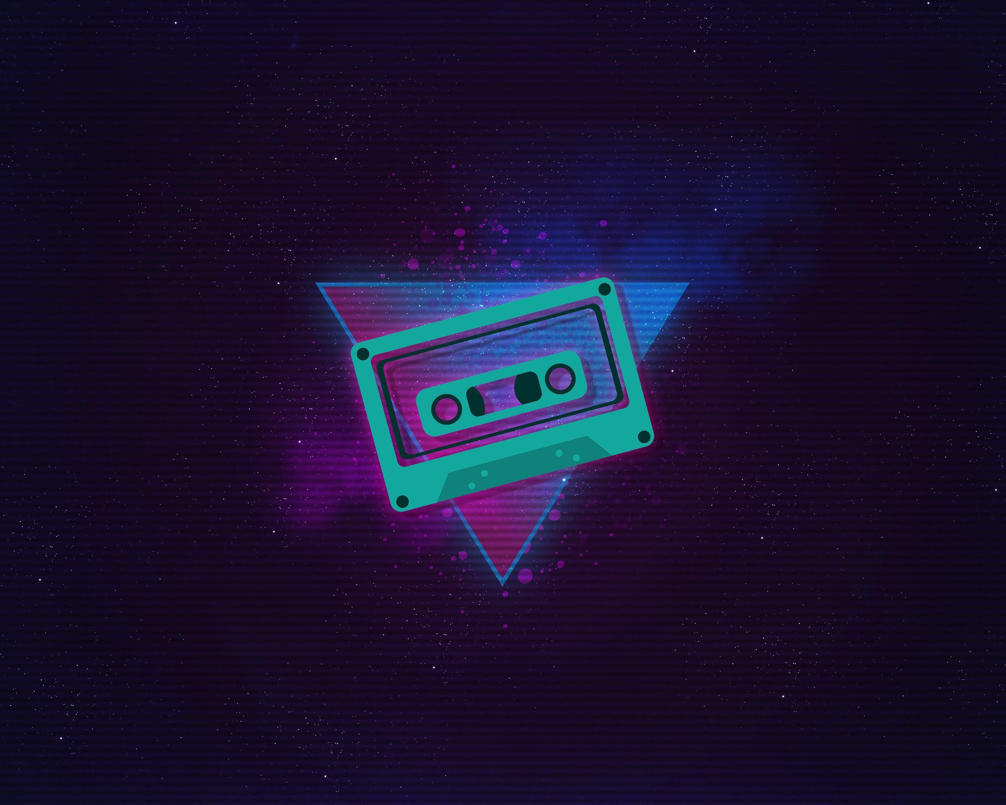 Cassetta neon retro anni 80, 3200x2560 2K, Desktop