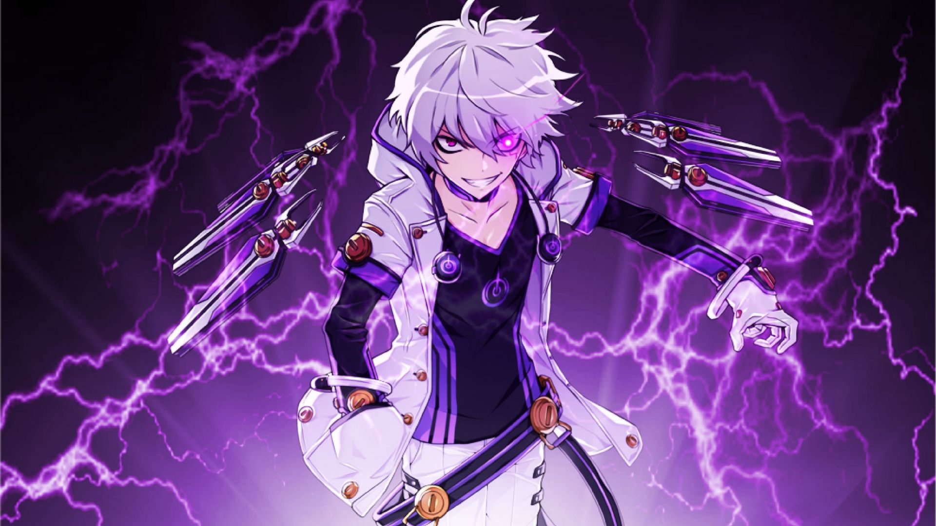Personaggio anime capelli bianchi, fulmini viola, 1920x1080 1080p, Desktop