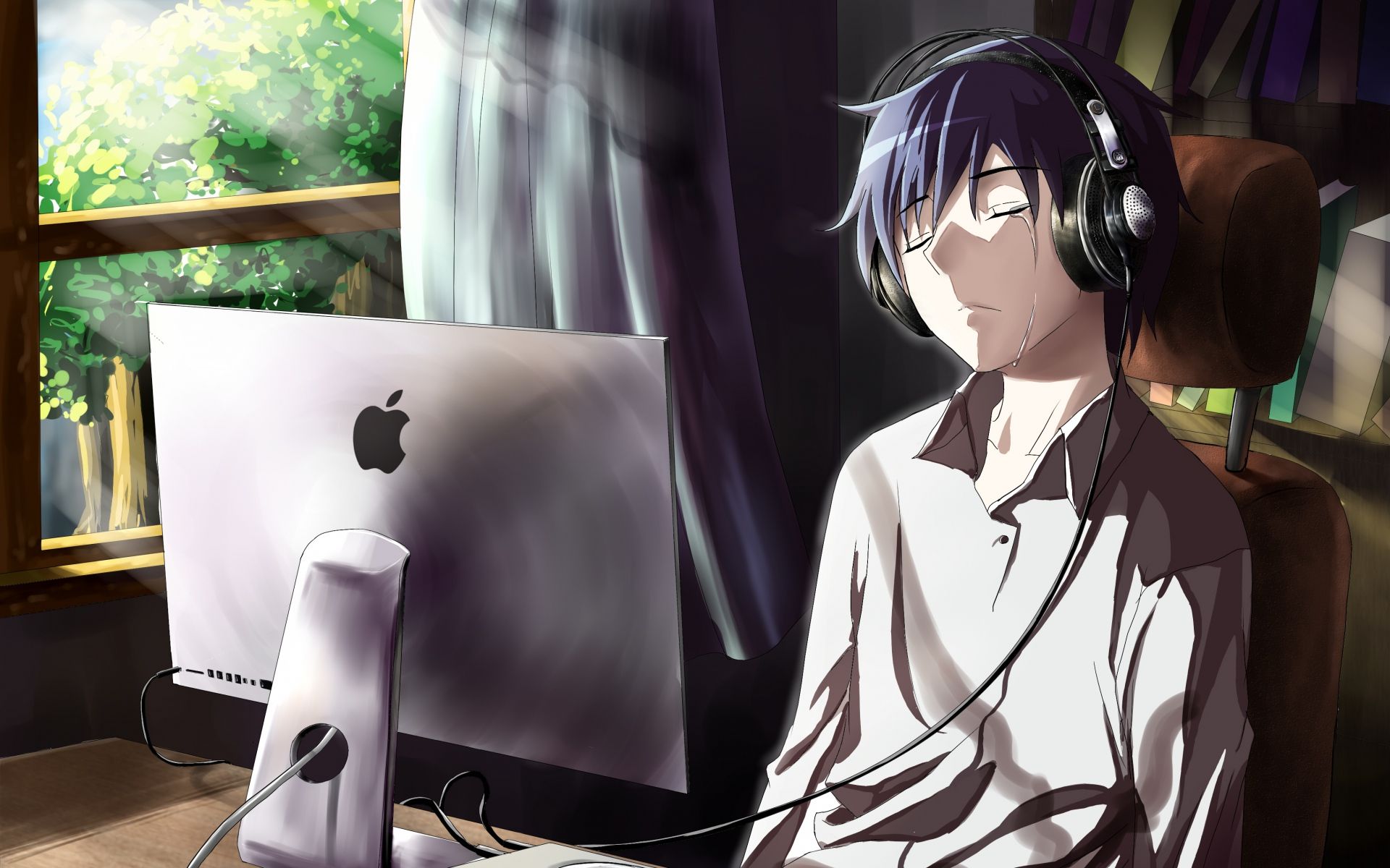 Ragazzo anime con cuffie, computer, 1920x1200 Full HD+, PC