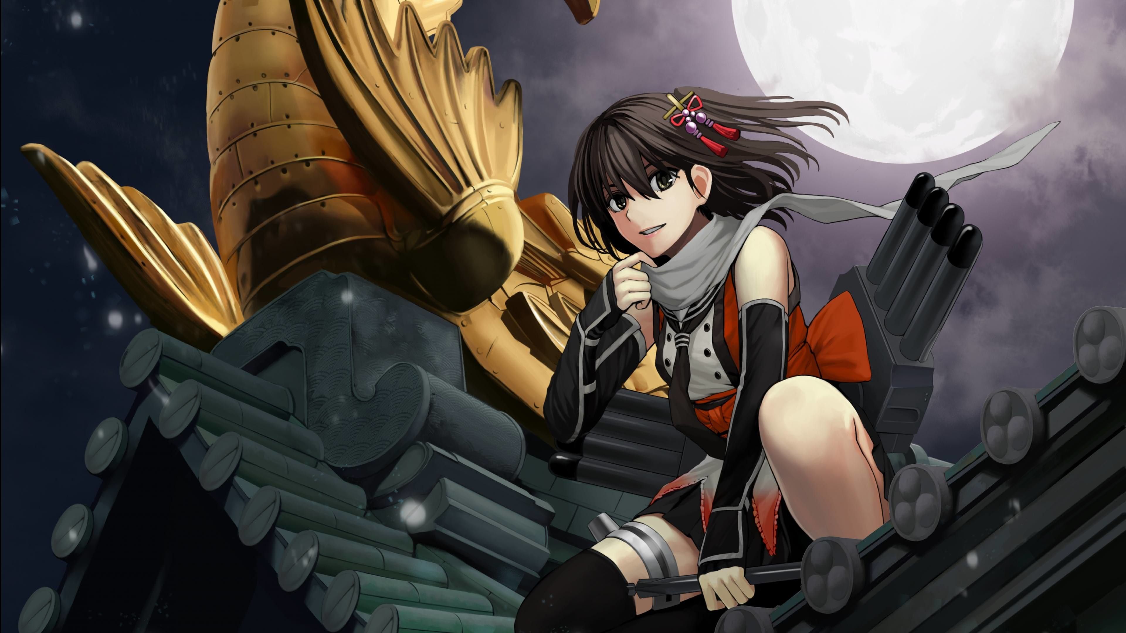 Personaggio anime tetto notte, 3840x2160 Ultra HD, 4K TV