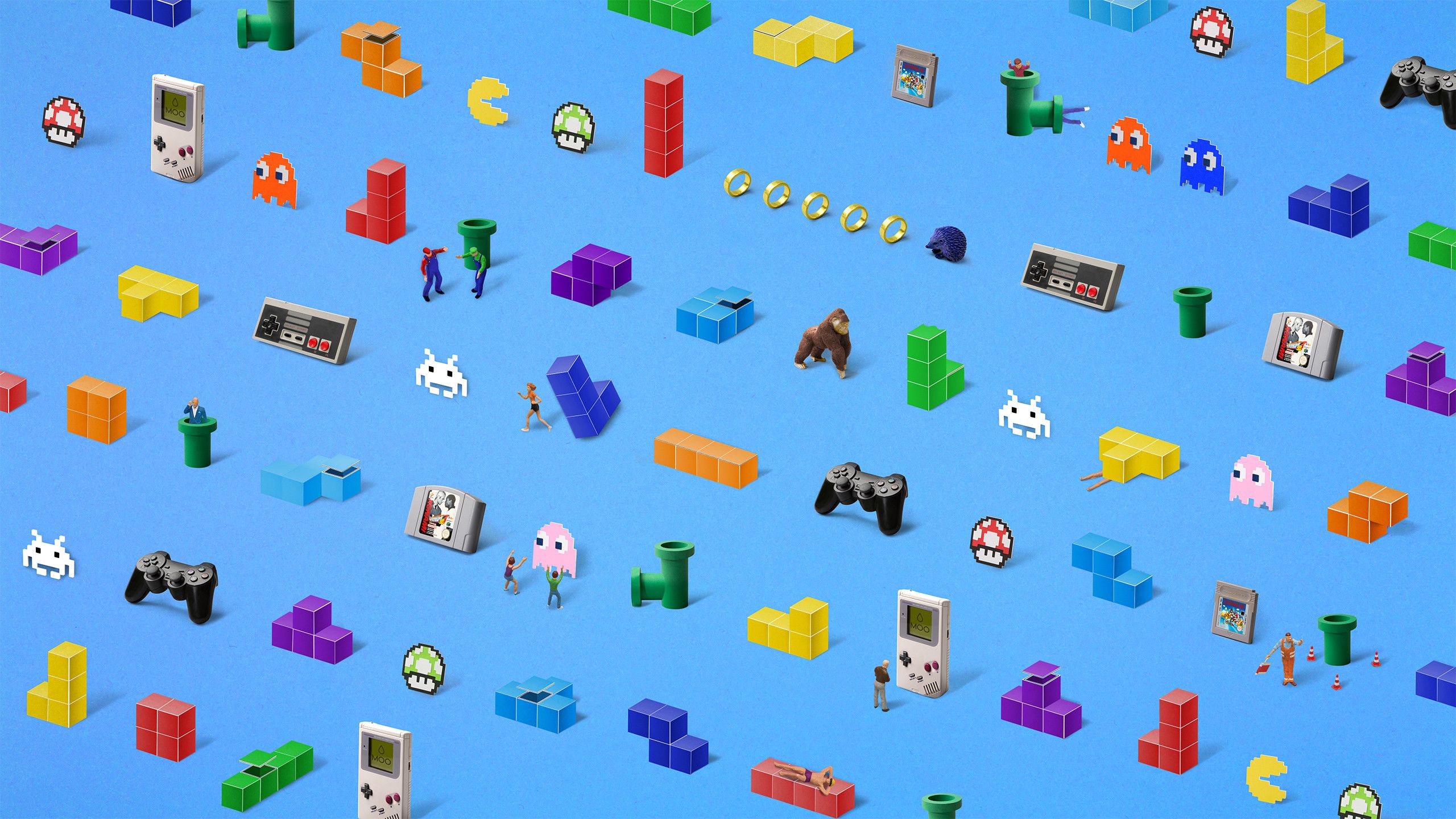 Icone retro gaming 3D colorate, 2560x1440 2K QHD, Monitor Gaming