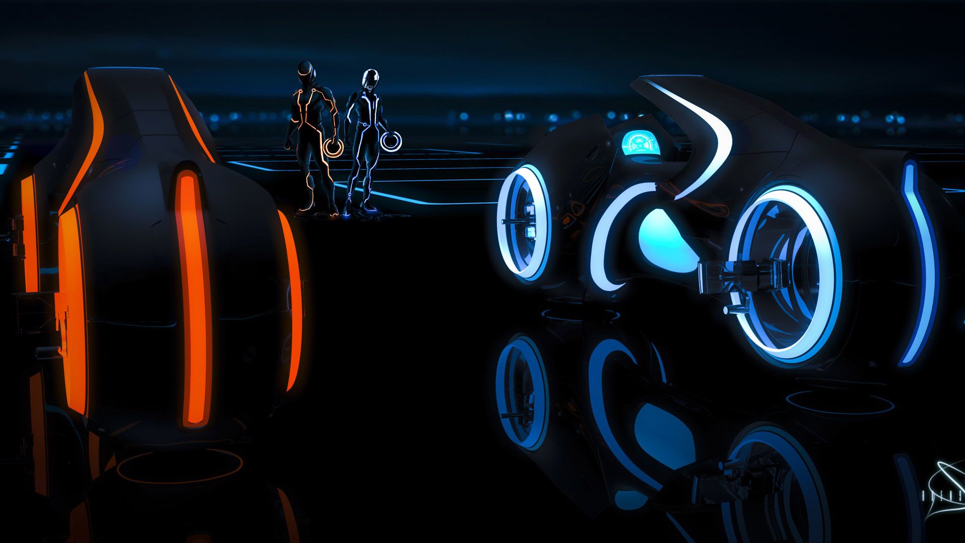 Moto Tron neon blu arancione, 1920x1080 Full HD 1080p, Desktop