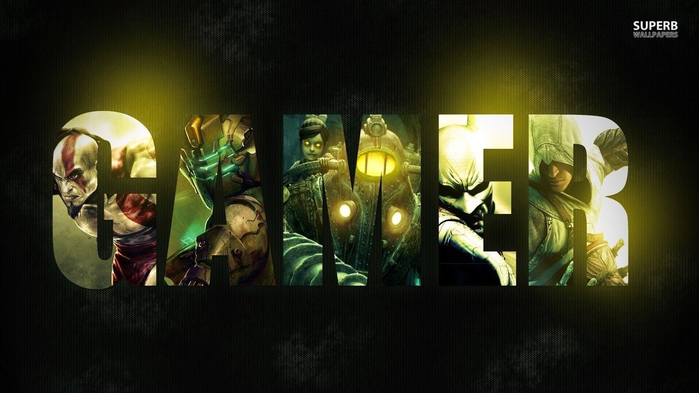 Scritta Gamer con personaggi videogiochi, 1366x768 720p, Laptop