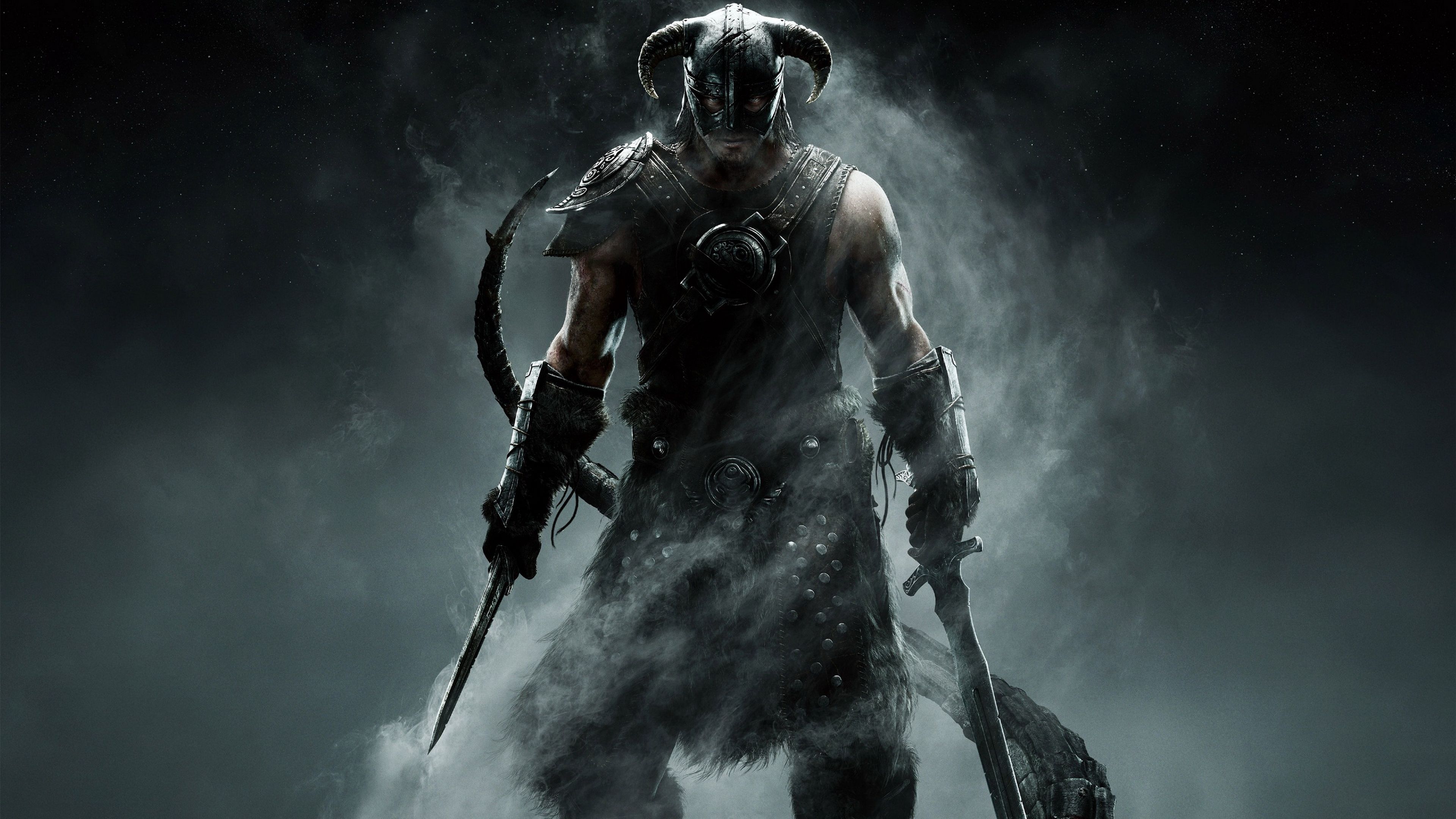 Guerriero Skyrim tra nebbia, 3840x2160 4K Ultra HD, Monitor 4K