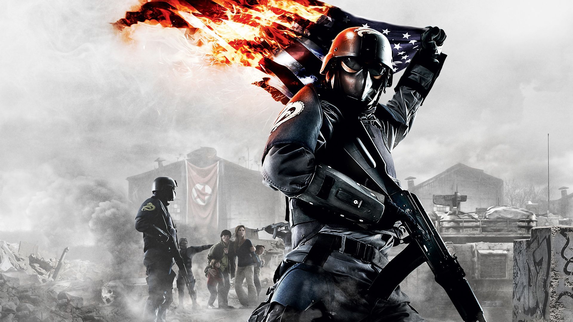 Soldato con bandiera americana in fiamme, 1920x1080 Full HD 1080p, PC