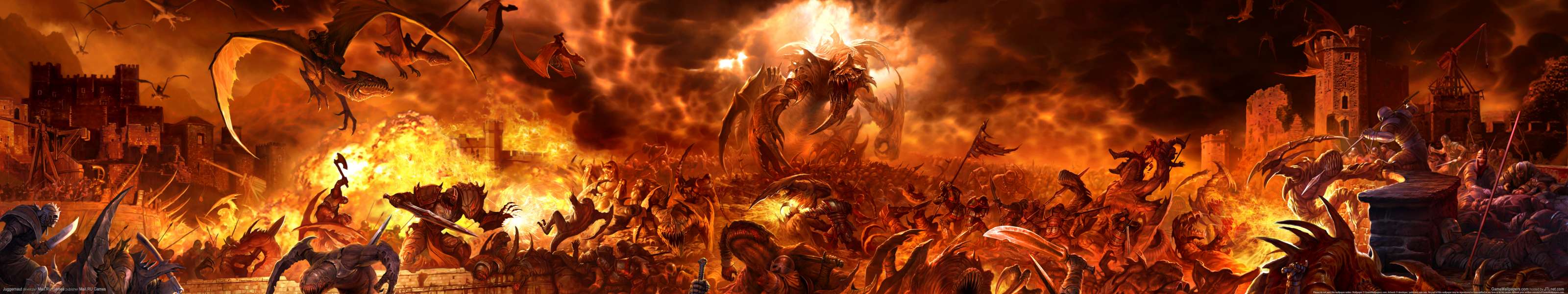 Battaglia infernale demoni fiamme, 3200x600 Ultrawide, Dual Monitor