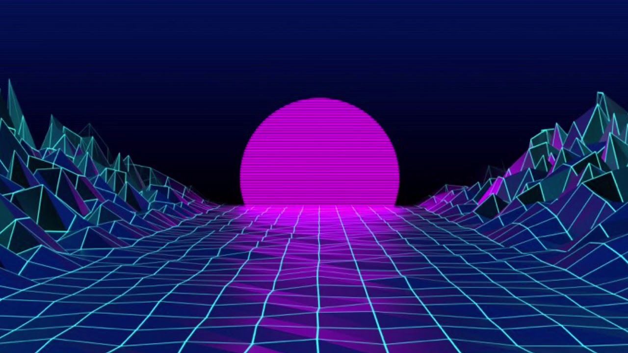 Griglia neon retrowave sole viola, 1280x720 HD, Desktop
