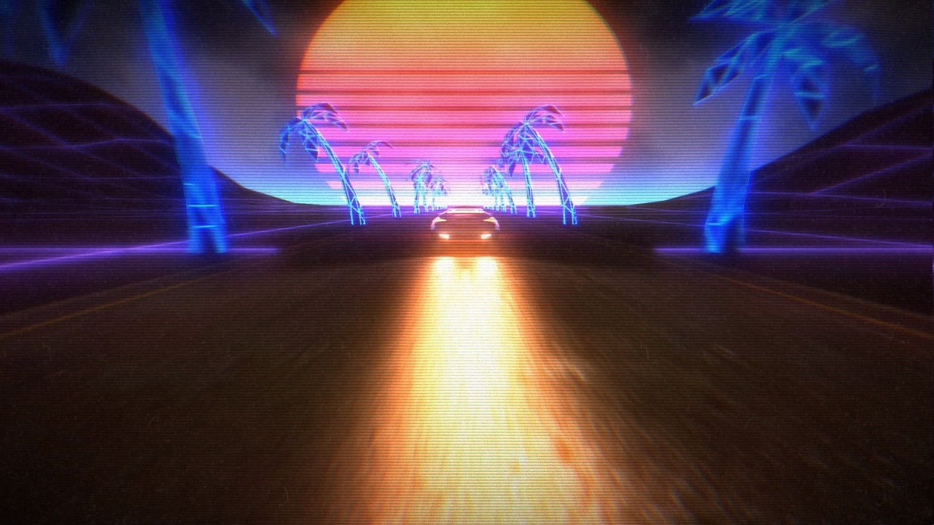 Auto retrowave neon azzurro, 1920x1080 Full HD 1080p, PC Desktop