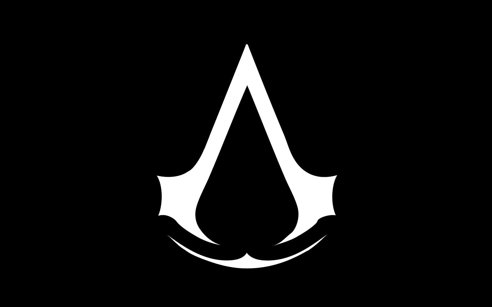 Logo Assassin's Creed bianco nero, azione-avventura, 1680x1050 HD, Desktop