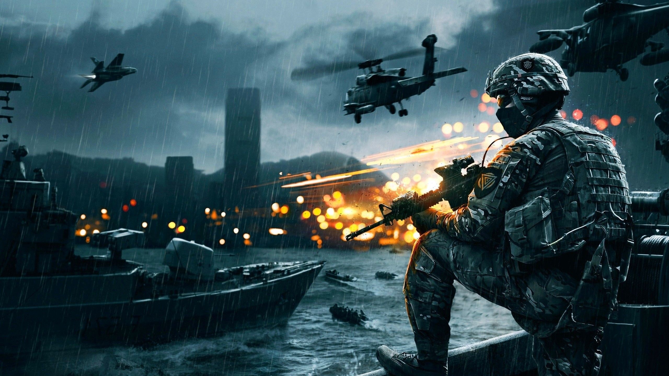 Soldato scena battaglia militare, 2560x1440 2K, Desktop