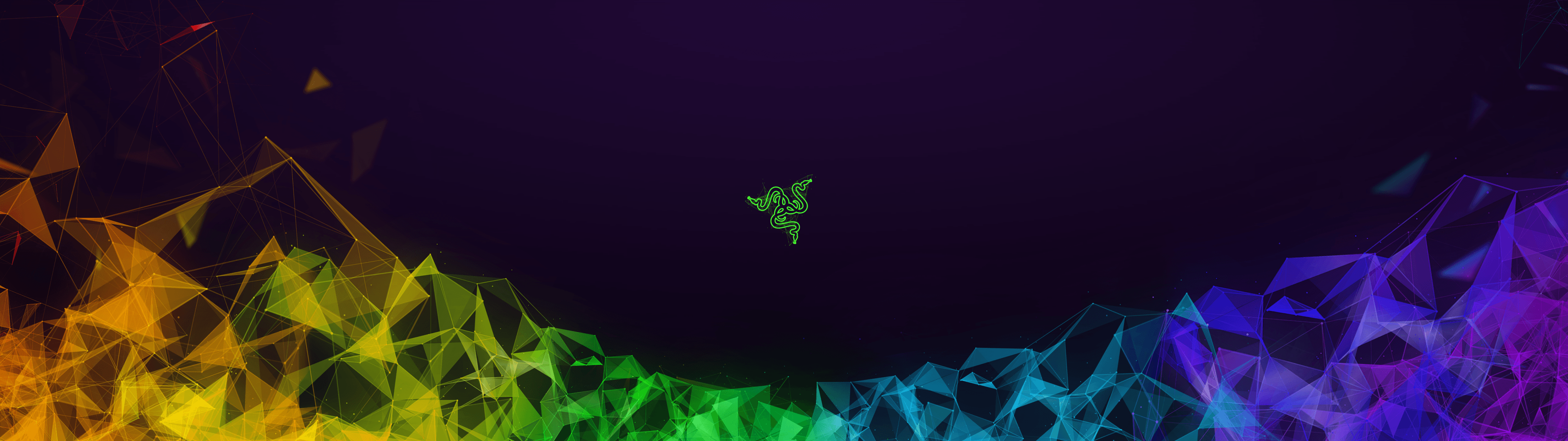 Logo Razer geometrico colorato, periferiche gaming, 3840x1080 Ultrawide, Dual Monitor