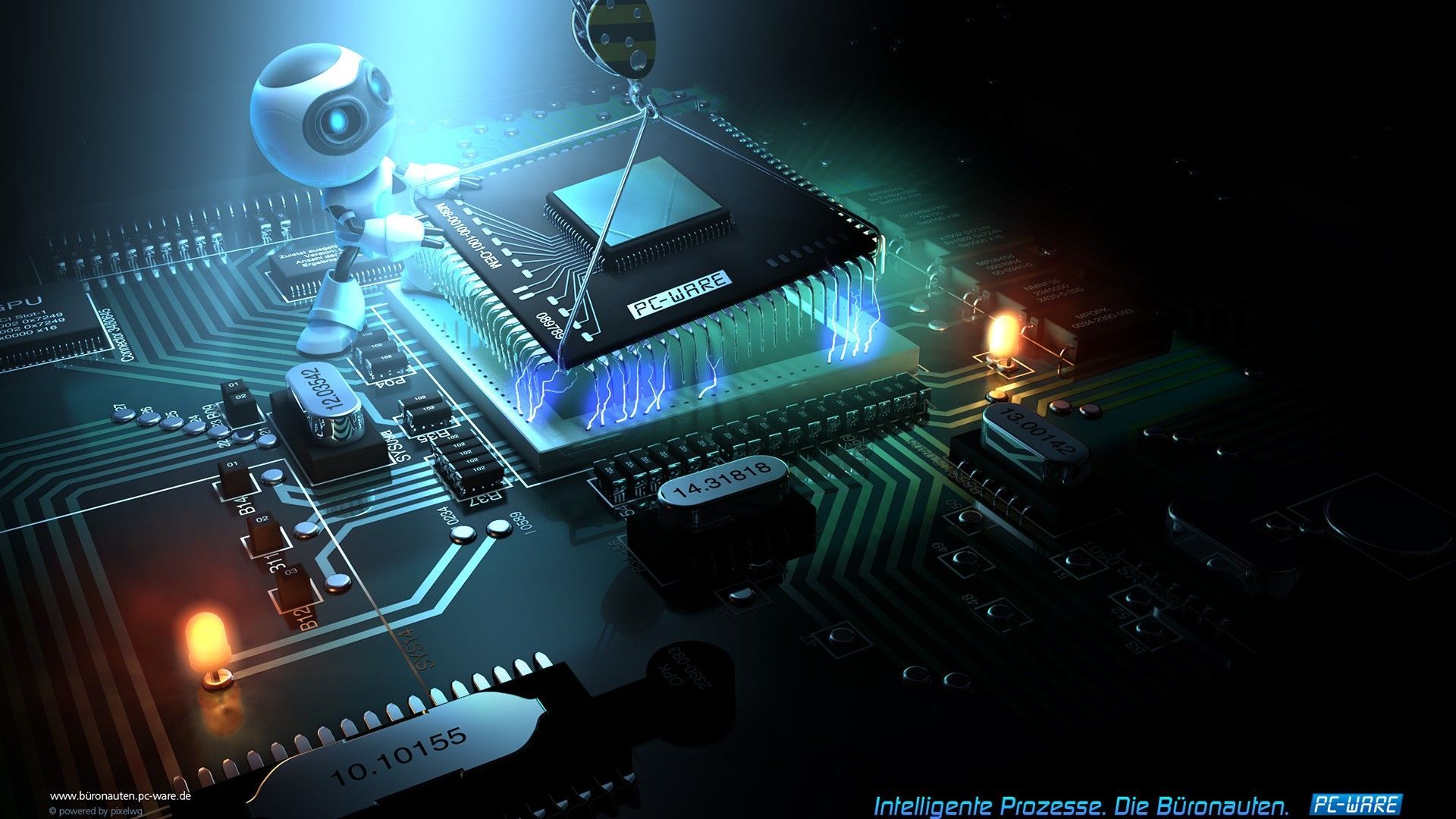 Processore su circuito, robot blu, 1920x1080 1080p, Desktop