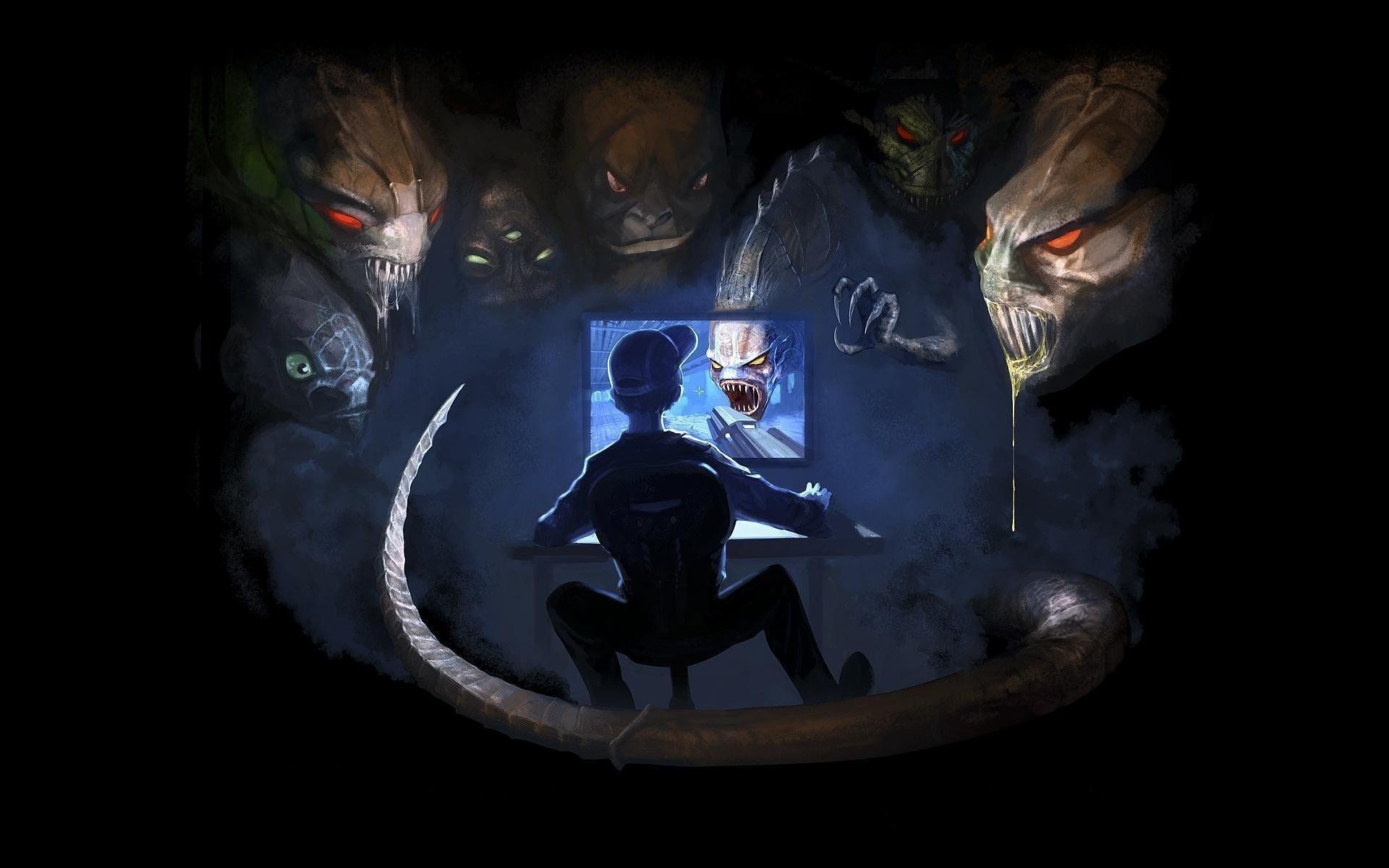 Creature inquietanti attorno a gamer, 1920x1200 Full HD+ WUXGA, Laptop