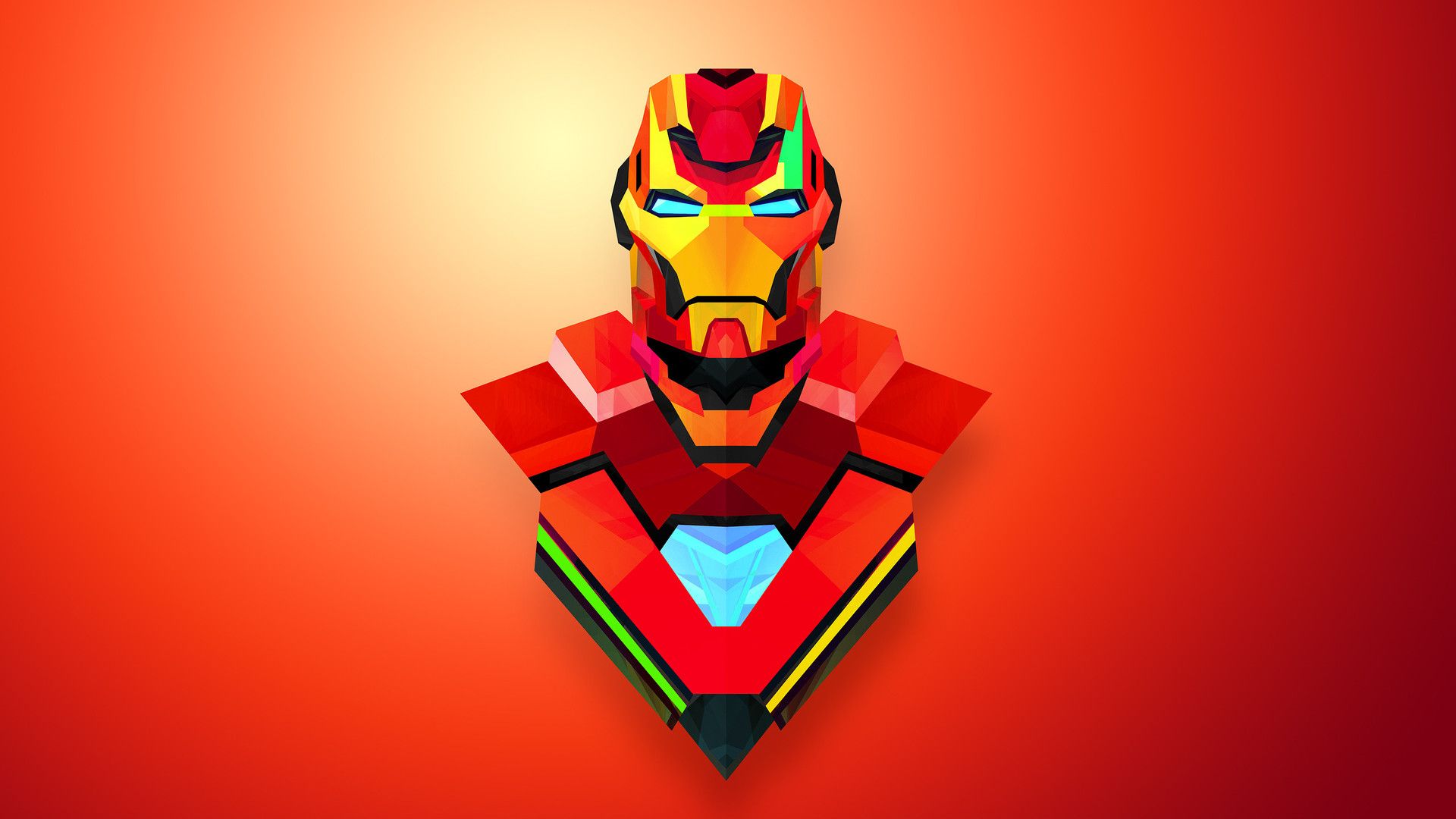 Iron Man low poly arancione, Tony Stark, 1920x1080 Full HD, PC