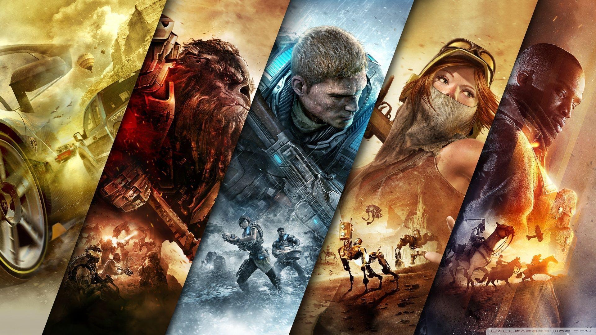 Collage personaggi videogiochi Xbox, console Microsoft, 1920x1080 Full HD, Desktop