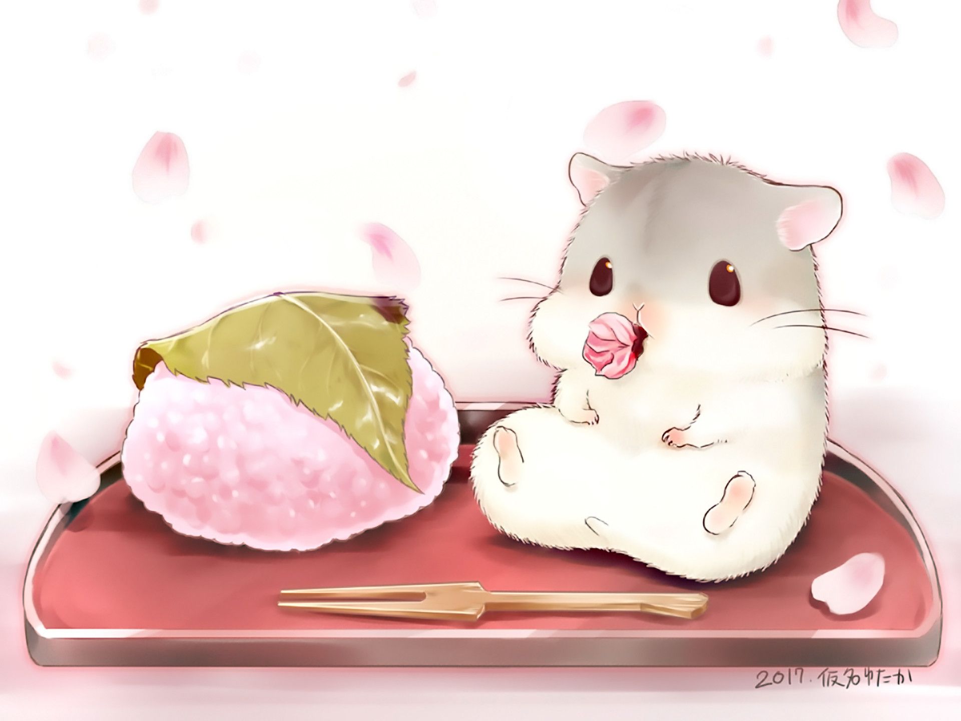 Criceto kawaii con dolce sakura mochi, 1920x1440 Full HD+, PC