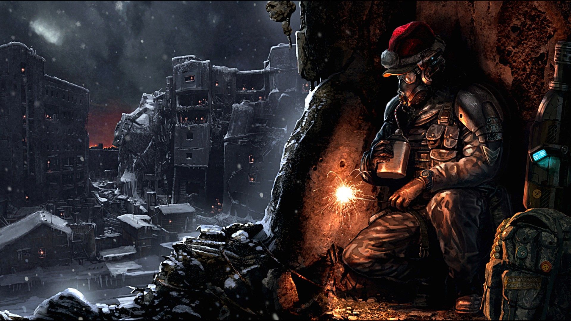 Soldato con cappello natalizio in trincea, 1920x1080 1080p, Desktop
