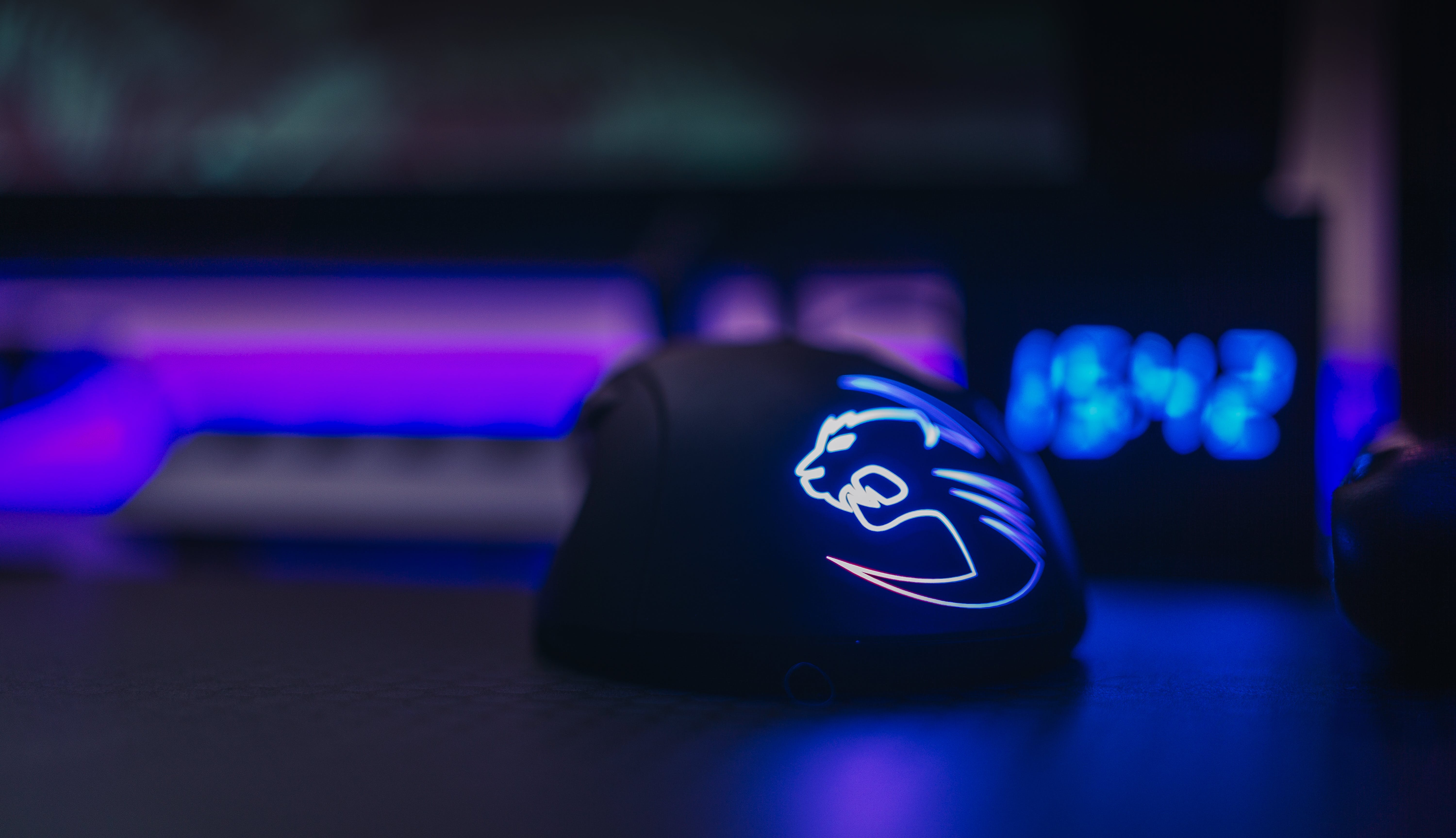 Mouse gaming nero luci blu, 6000x3455 4K, Desktop 4K