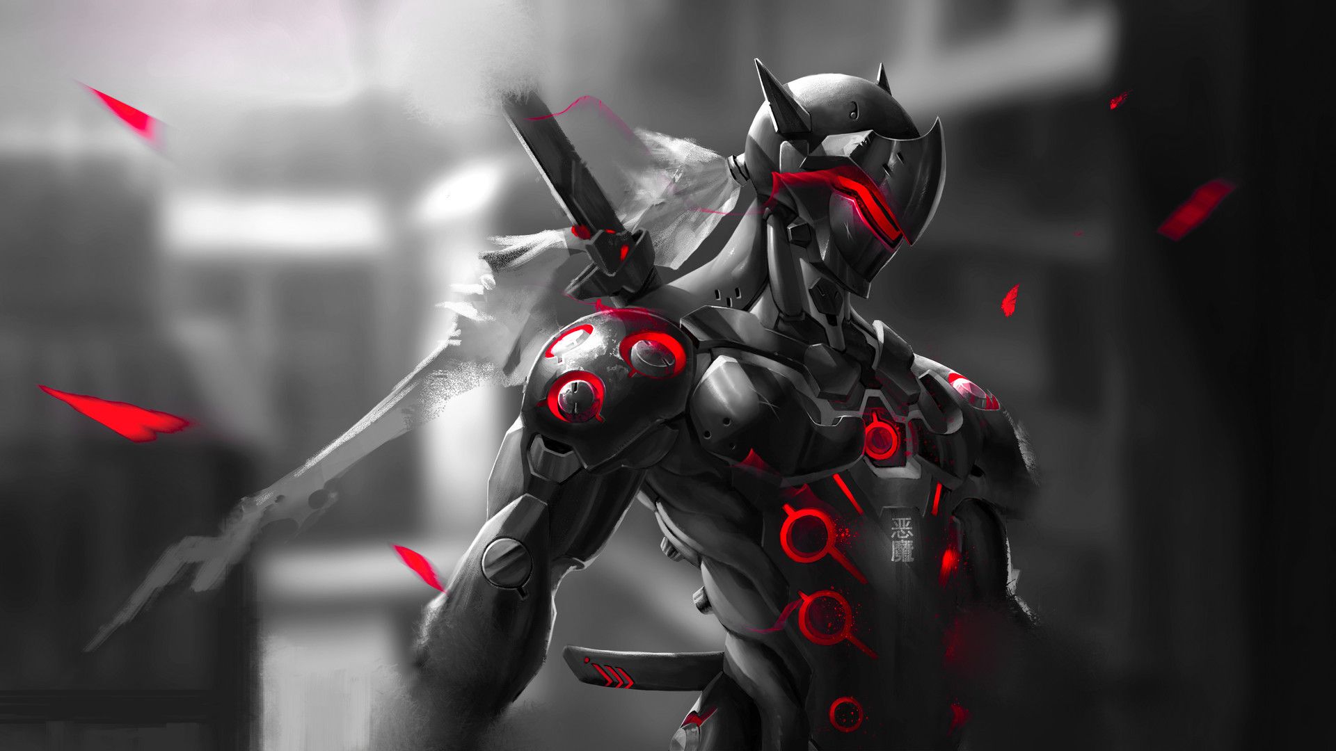 Genji Overwatch rosso nero, 1920x1080 Full HD, PC Desktop
