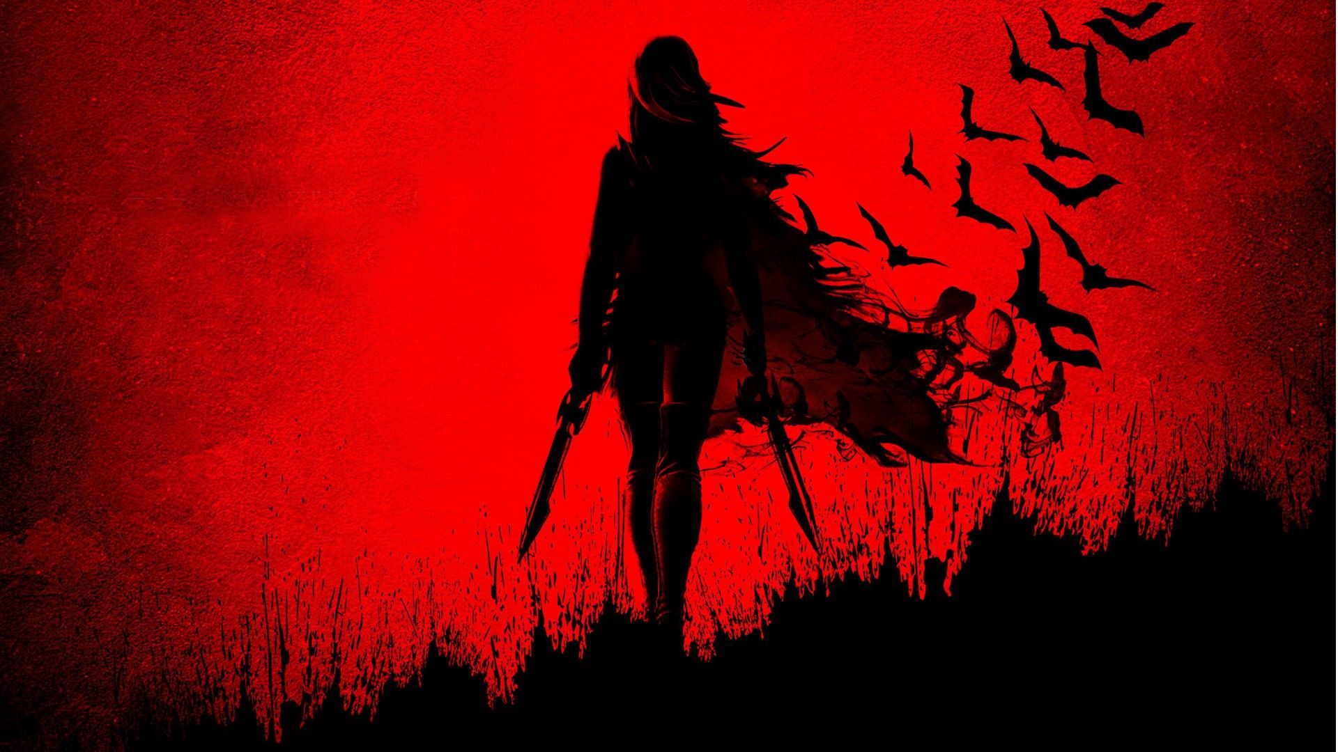 Silhouette guerriero con uccelli, rosso, 1920x1080 1080p, PC Desktop