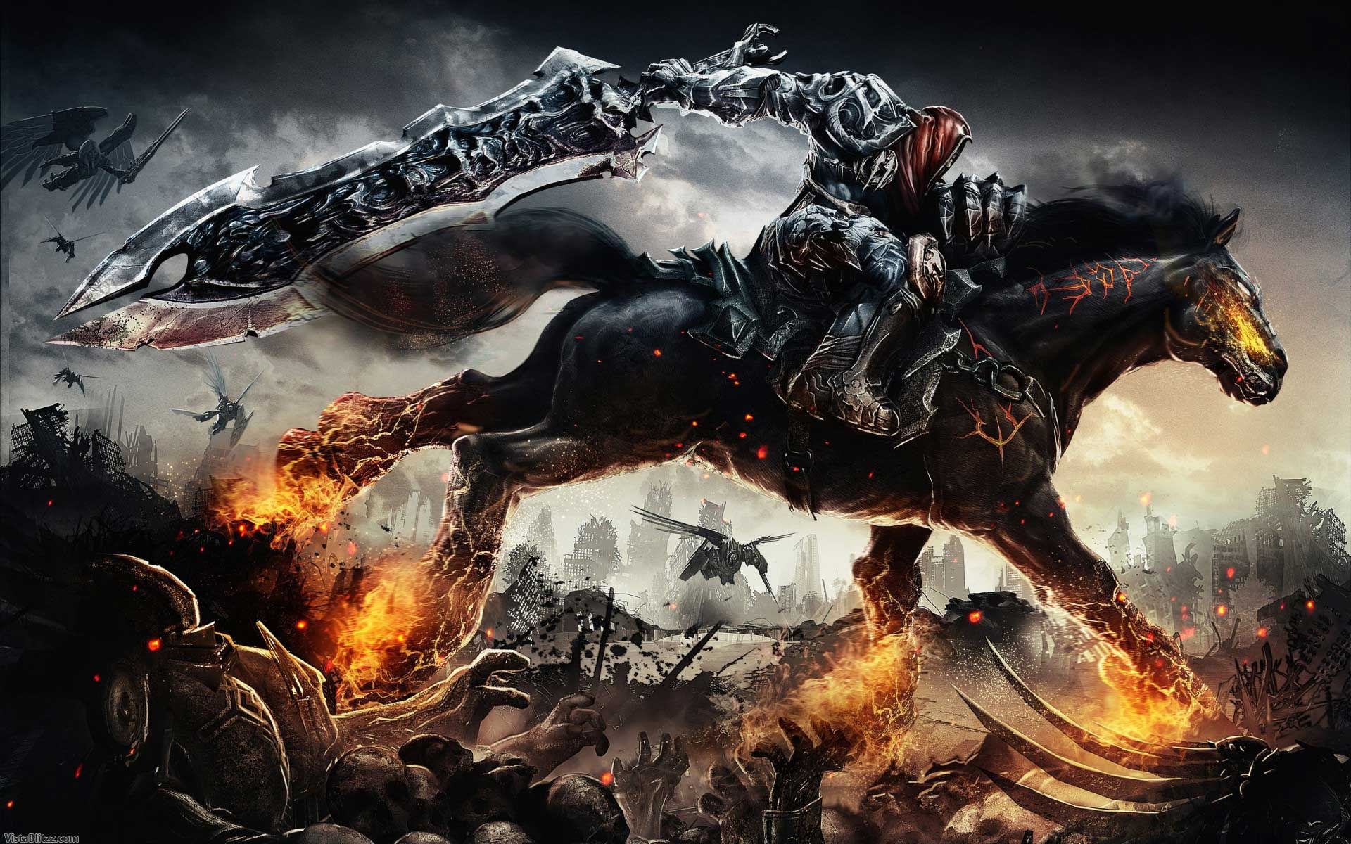 Darksiders cavaliere su cavallo infuocato, 1920x1200 Full HD+, PC Desktop