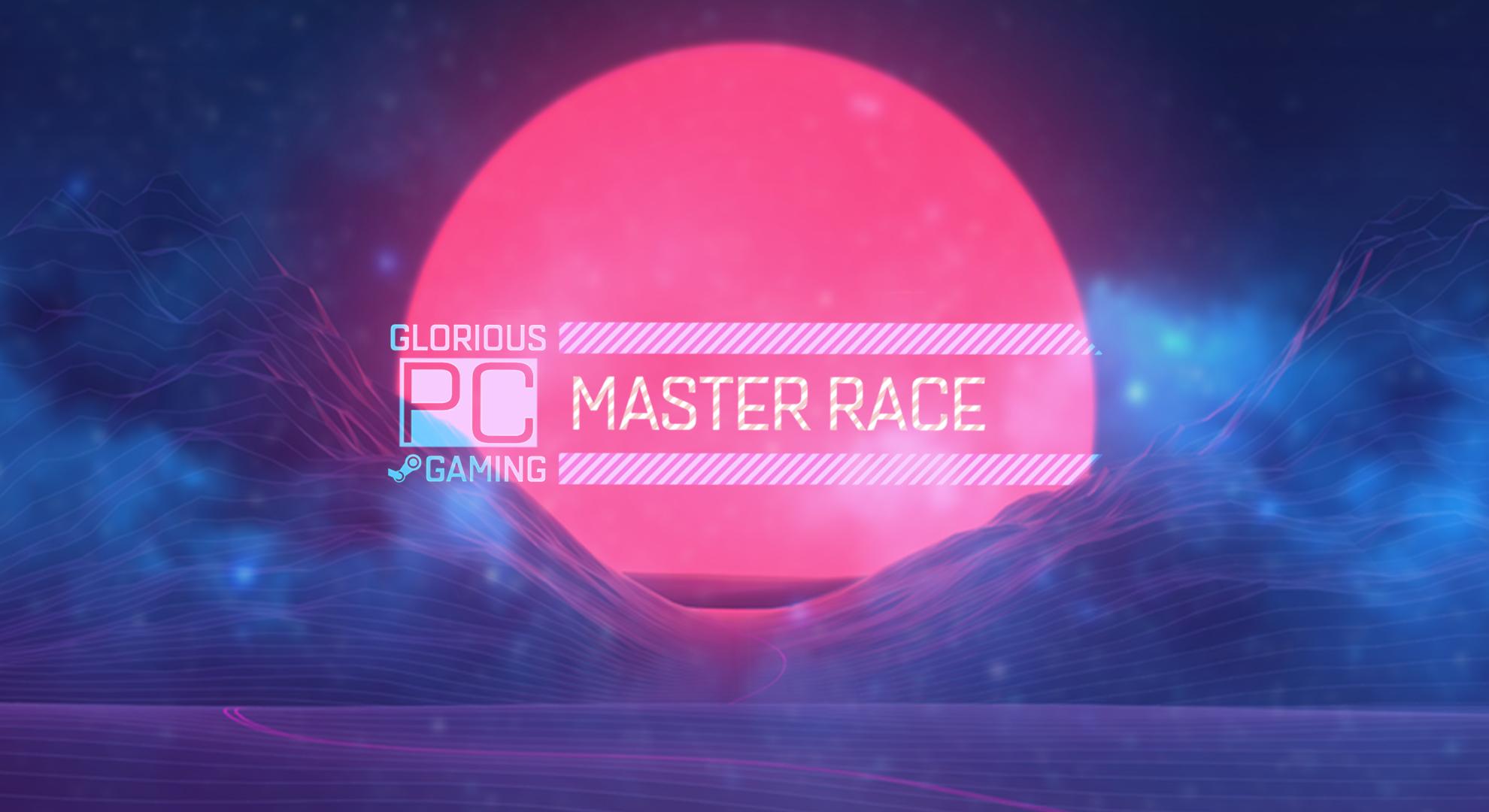 PC Master Race sole retrowave viola, 1980x1080 Full HD, Desktop