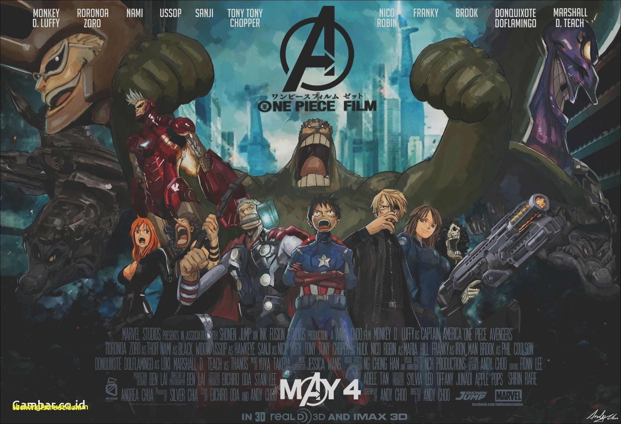 One Piece Avengers crossover poster, Marvel, 2048x1399 alta risoluzione, Desktop