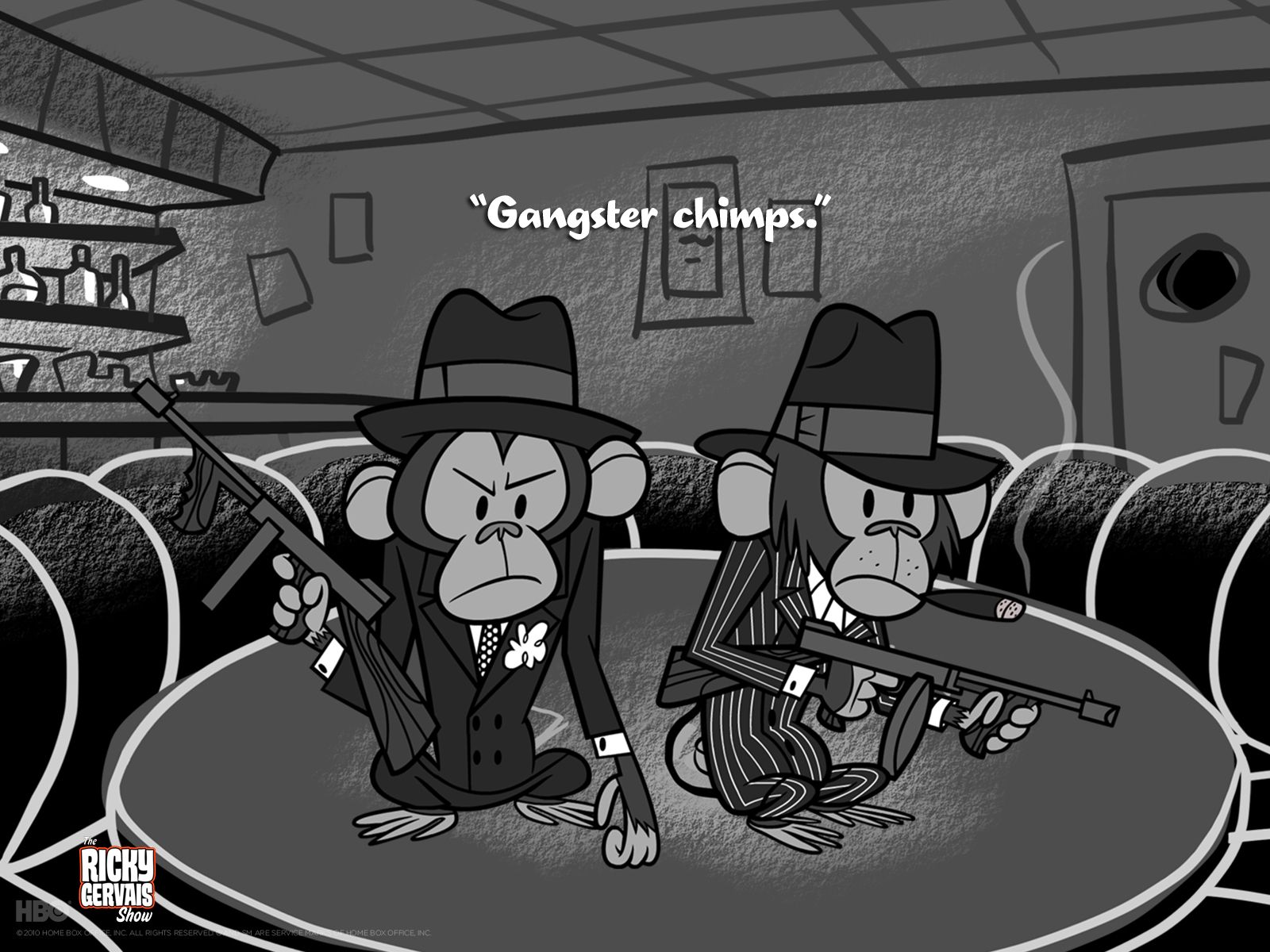 Scimmie gangster cartoon bianco nero, 1600x1200 HD, Desktop