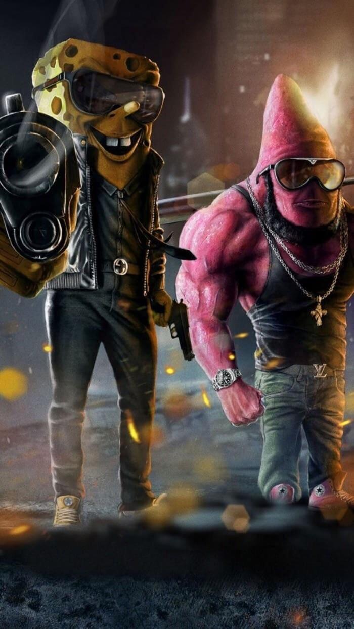 Spongebob e Patrick gangster, 700x1244 Verticale, Telefono